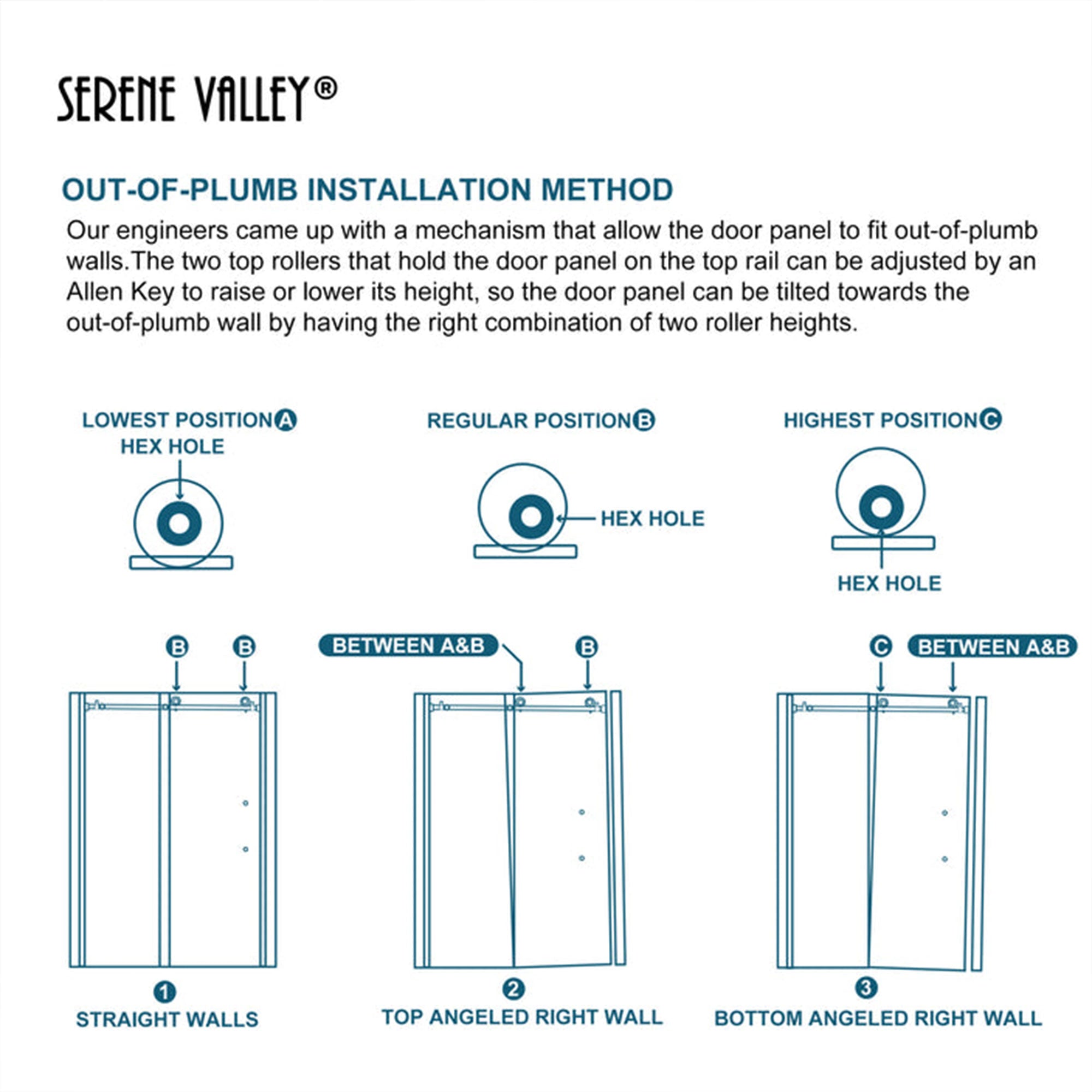 Serene Valley 60 x 66 Inch Square Rail Frameless Sliding Shower Door, Chrome - Smart-nests