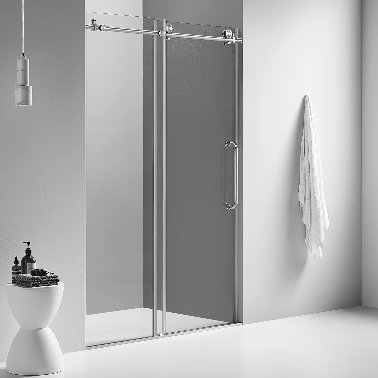 Serene Valley 60 x 66" Big Roller Frameless Sliding Shower Door, Brushed Nickel - Smart-nests
