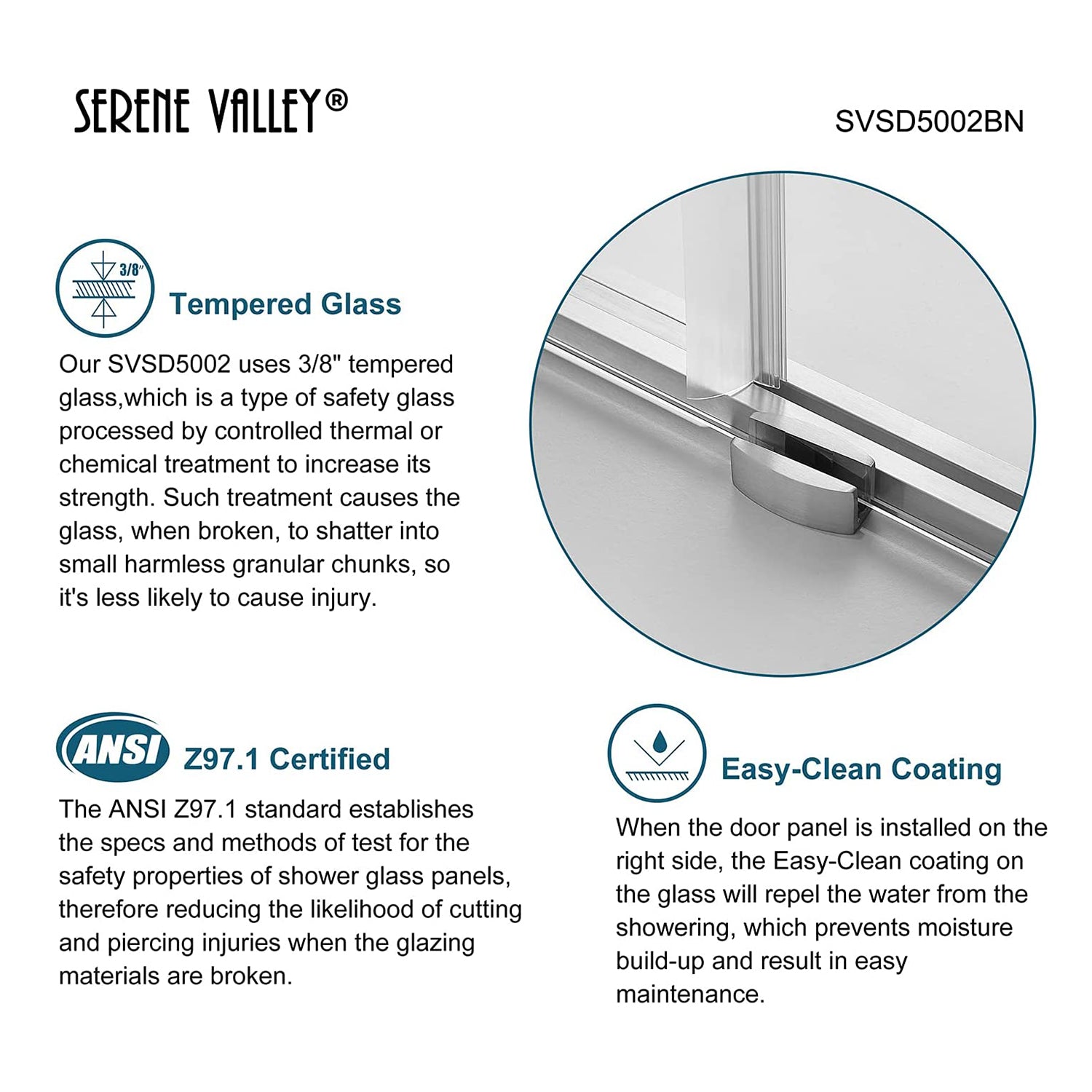 Serene Valley 60 x 66" Big Roller Frameless Sliding Shower Door, Brushed Nickel - Smart-nests