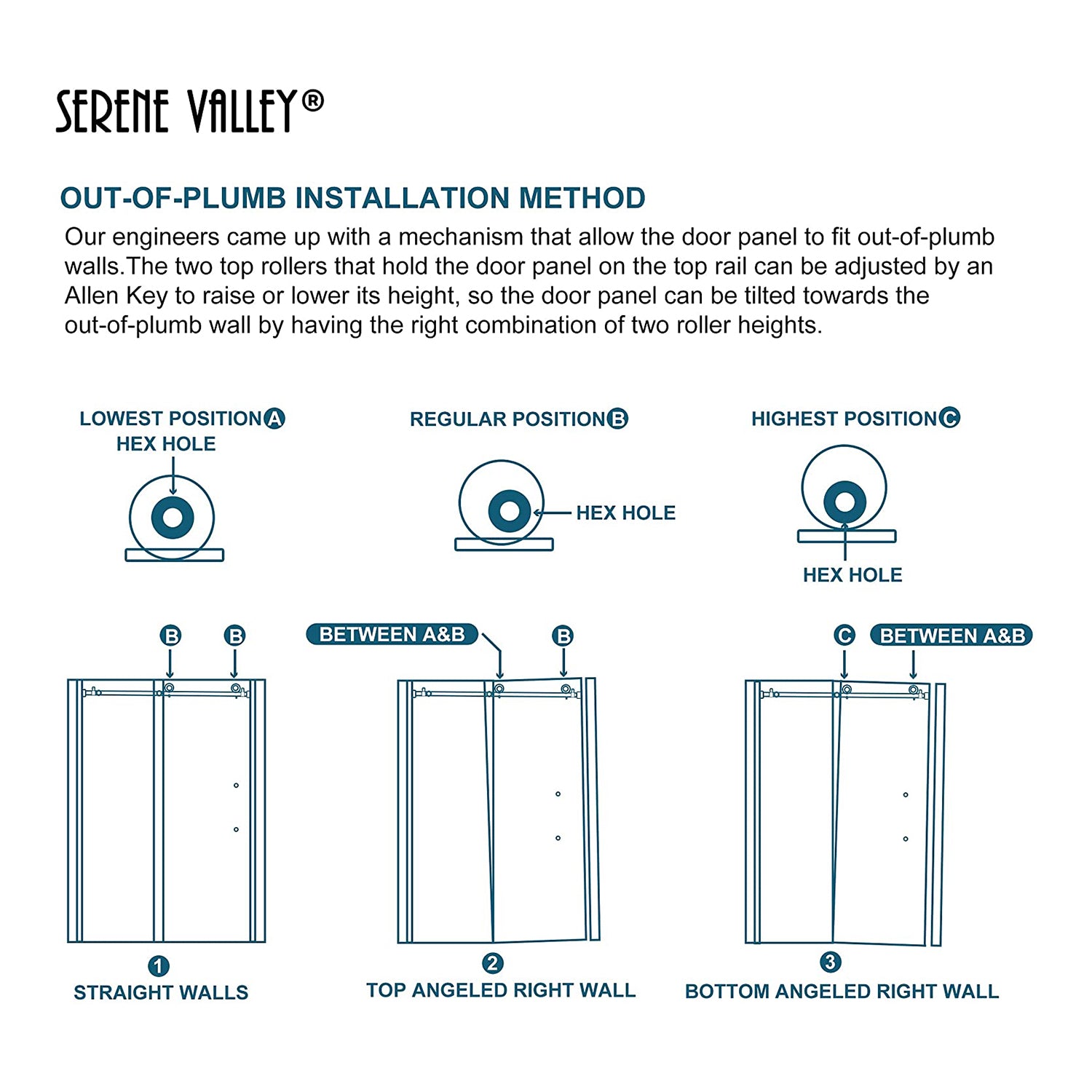 Serene Valley 60 x 66" Big Roller Frameless Sliding Shower Door, Brushed Nickel - Smart-nests