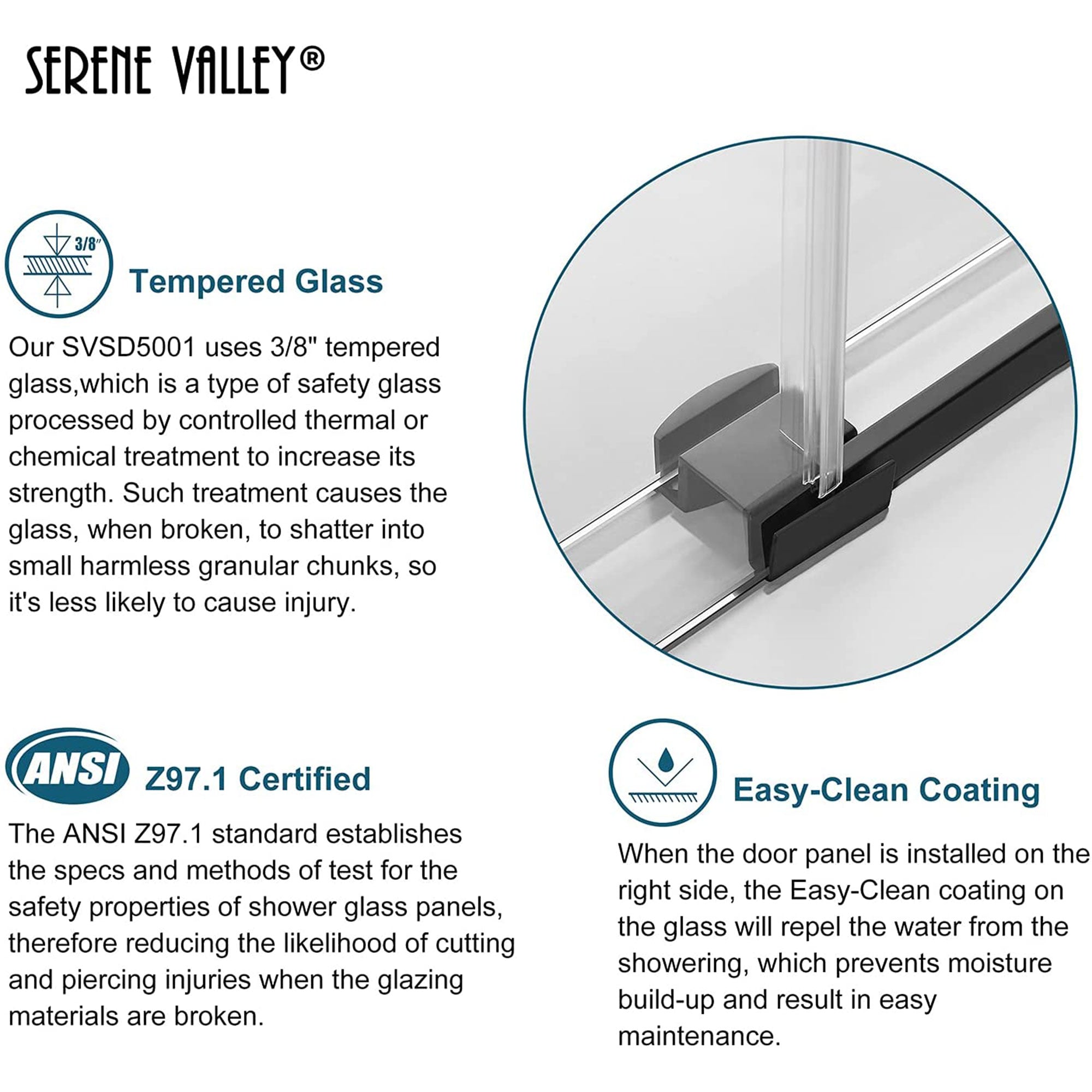Serene Valley 56 x 74 Inch Big Roller Frameless Sliding Shower Door, Matte Black - Smart-nests
