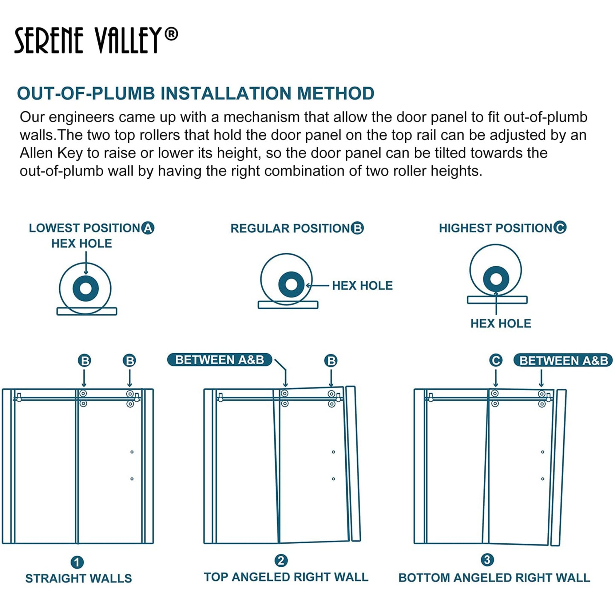 Serene Valley 56 x 74 Inch Big Roller Frameless Sliding Shower Door, Matte Black - Smart-nests