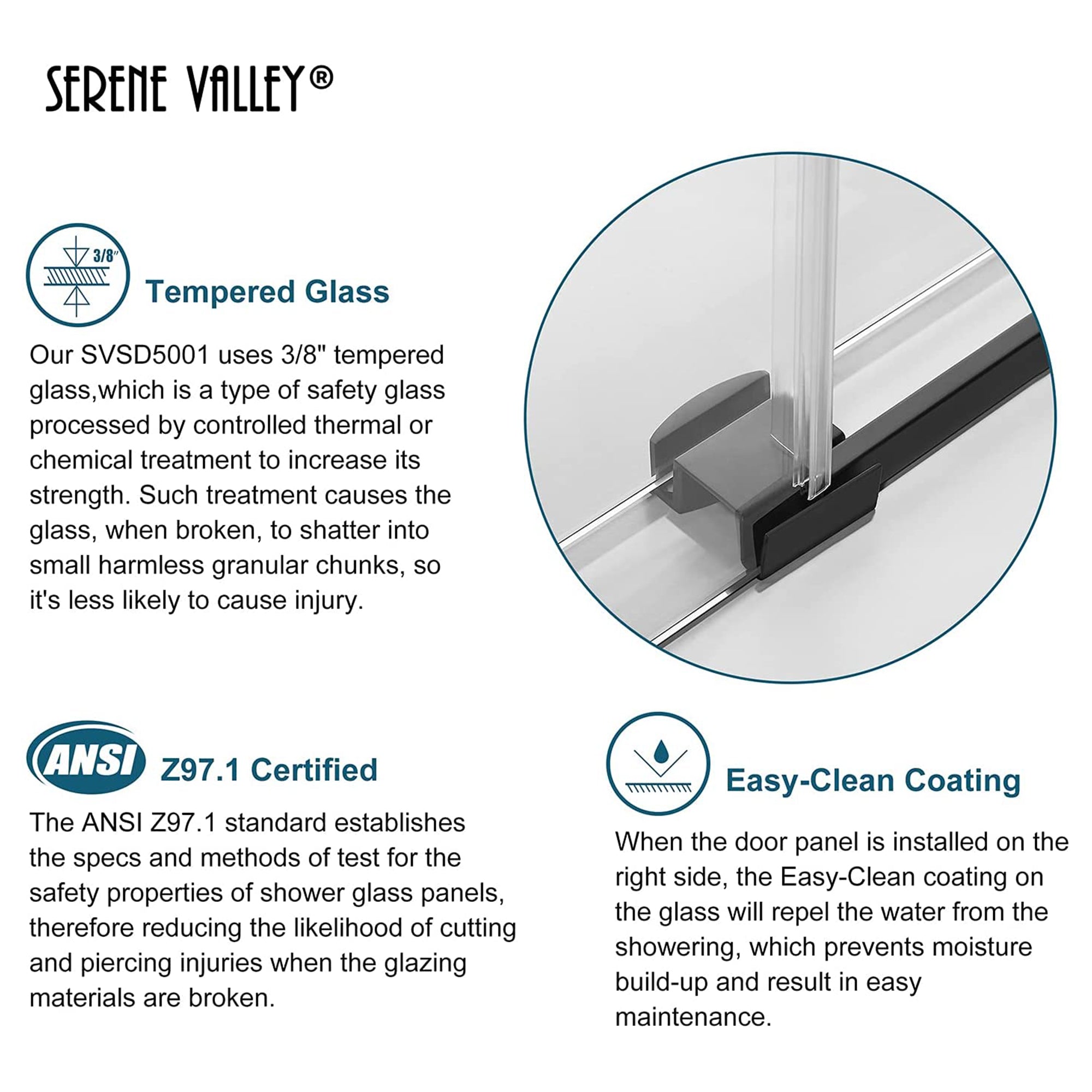 Serene Valley 52 x 74 Inch Big Roller Frameless Sliding Shower Door, Matte Black - Smart-nests