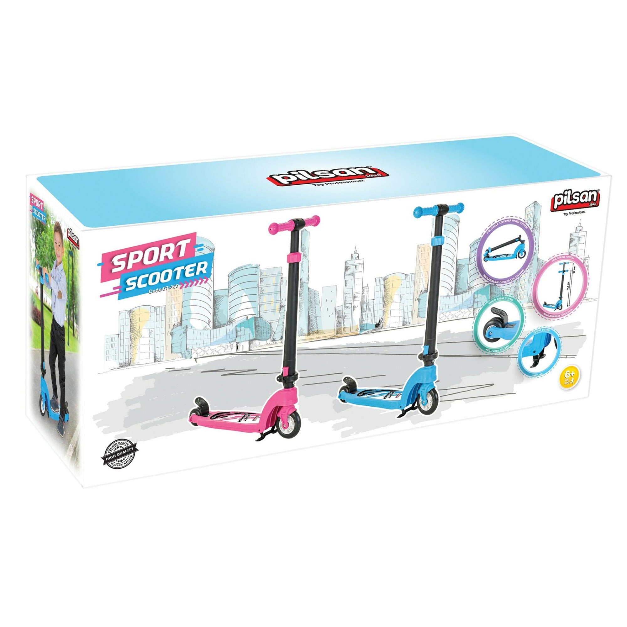 Pilsan 07-360 Children's Outdoor Ride-On Toy Sport Scooter for Ages 6+, Blue - Smart-nests