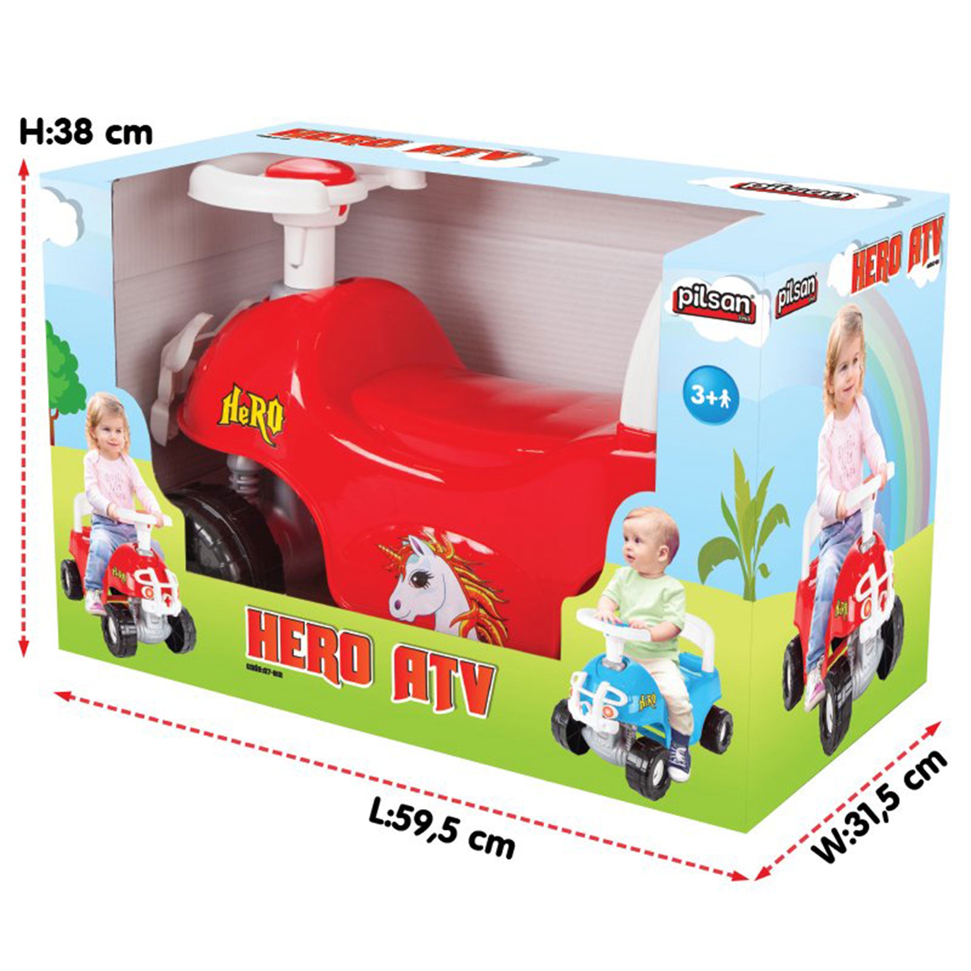 Pilsan Hero ATV Pedalless Ride On Kids Toy w/ Horn for Ages 36 Months & Up, Red - Smart-nests