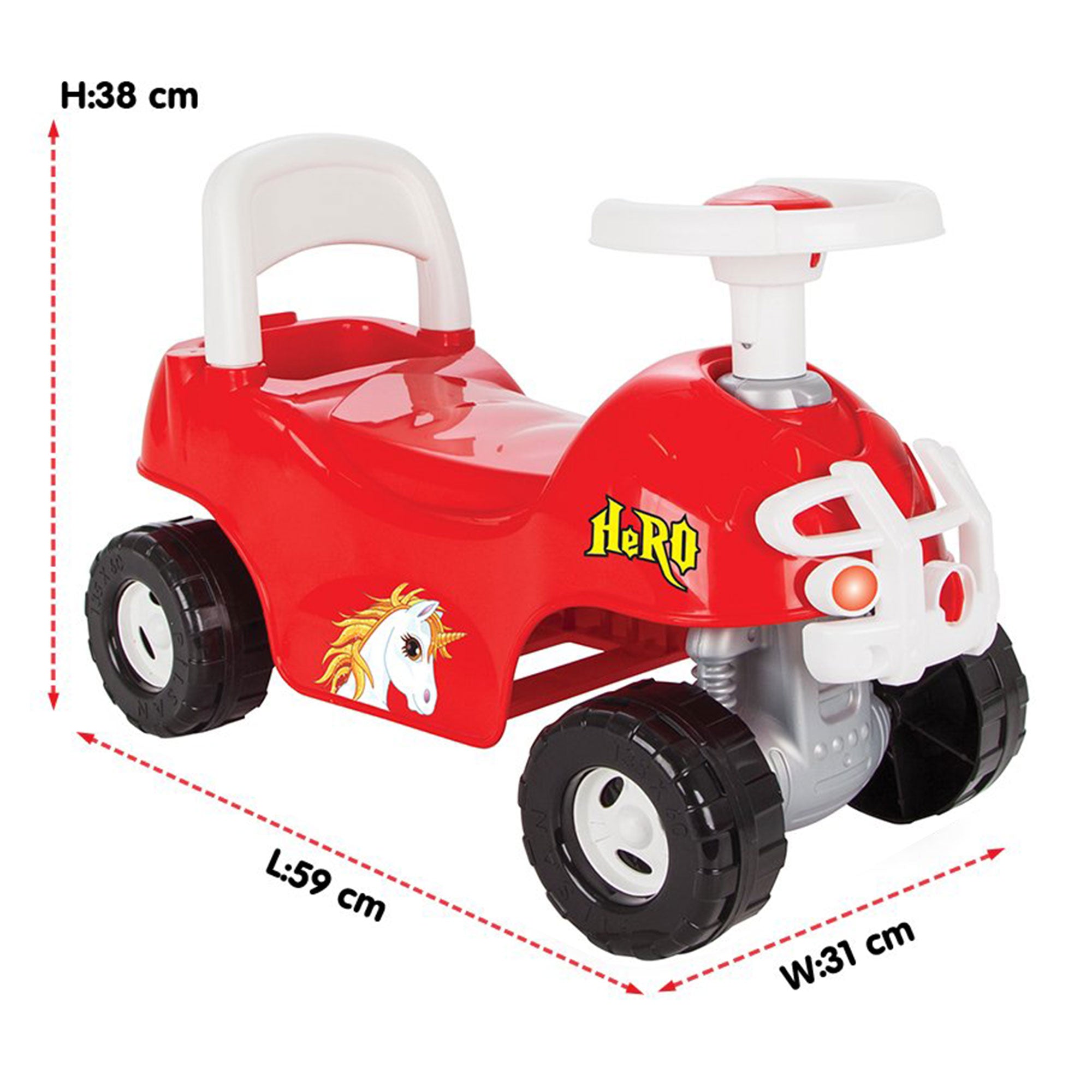 Pilsan Hero ATV Pedalless Ride On Kids Toy w/ Horn for Ages 36 Months & Up, Red - Smart-nests