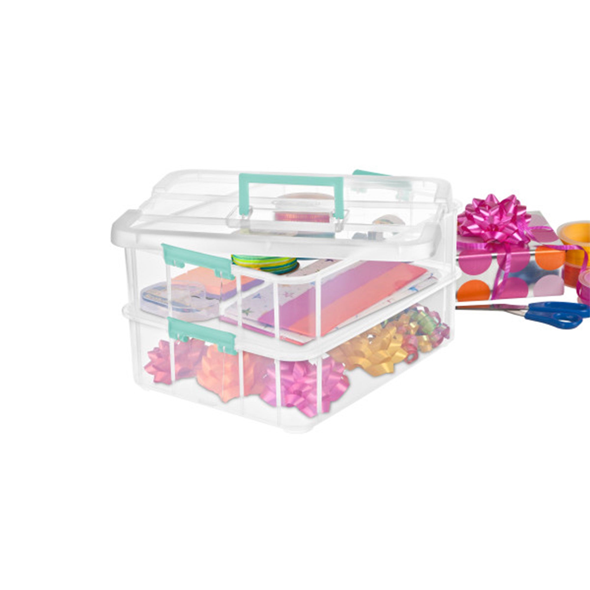 Sterilite Stack and Carry 2 Layer Handle Box Stackable Storage Container, 4 Pack - Smart-nests