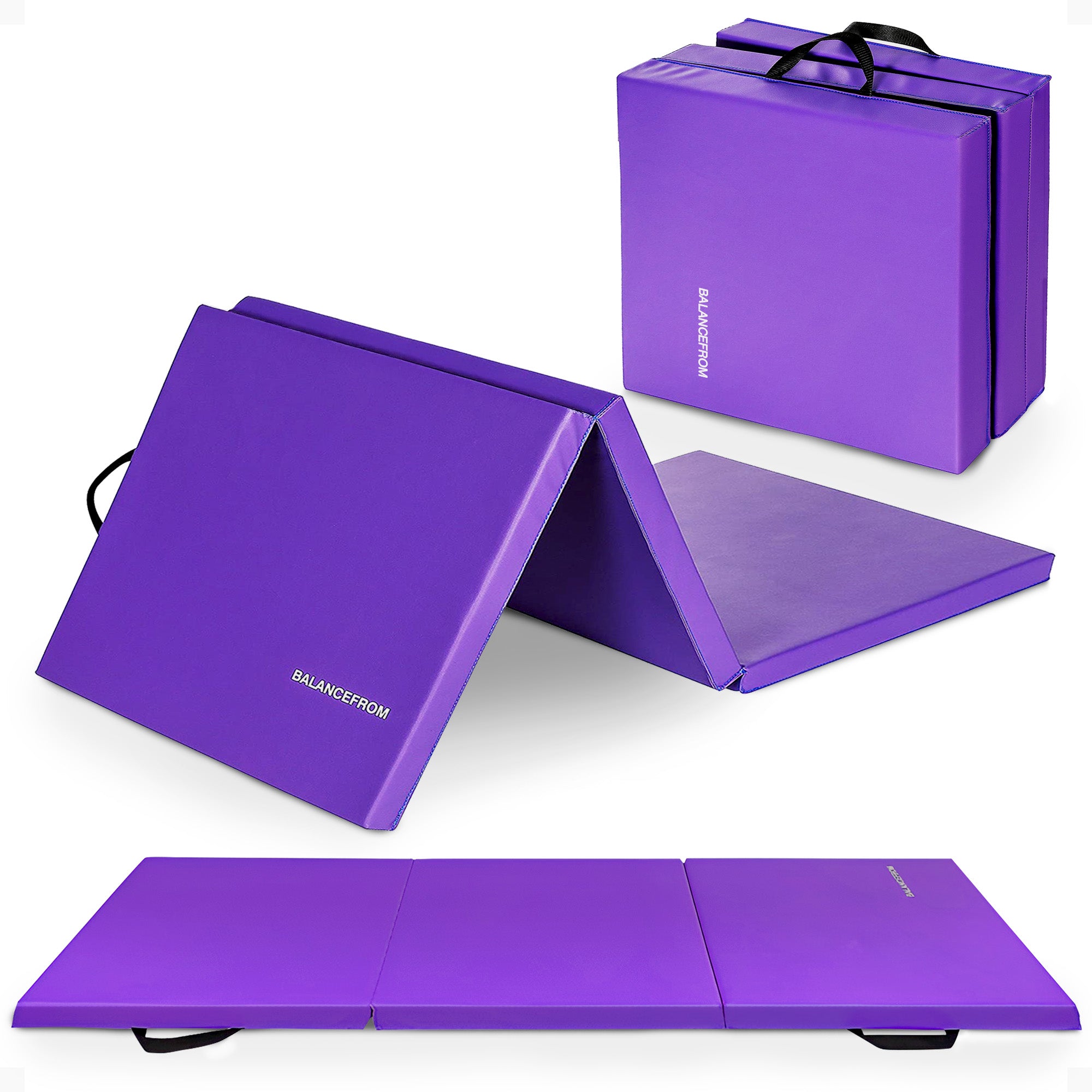 BalanceFrom Fitness GoGym 6x2ft Folding 3 Panel Exercise Mat w/Handles, Purple - Smart-nests