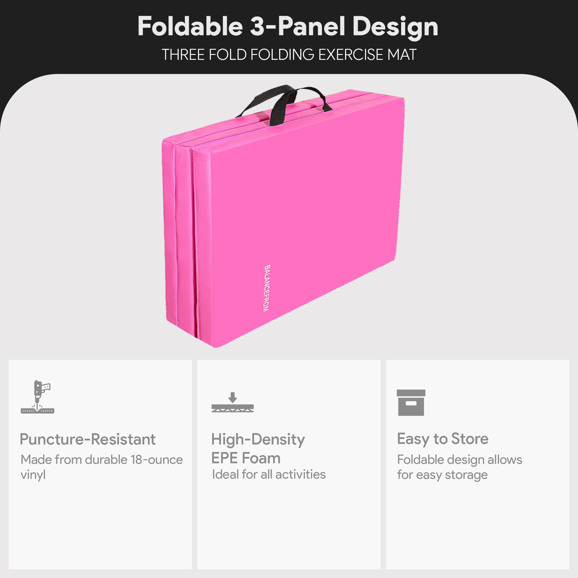 BalanceFrom Fitness GoGym 2 Inch Thick Tri Fold Folding Gymnastics Mat, Pink - Smart-nests
