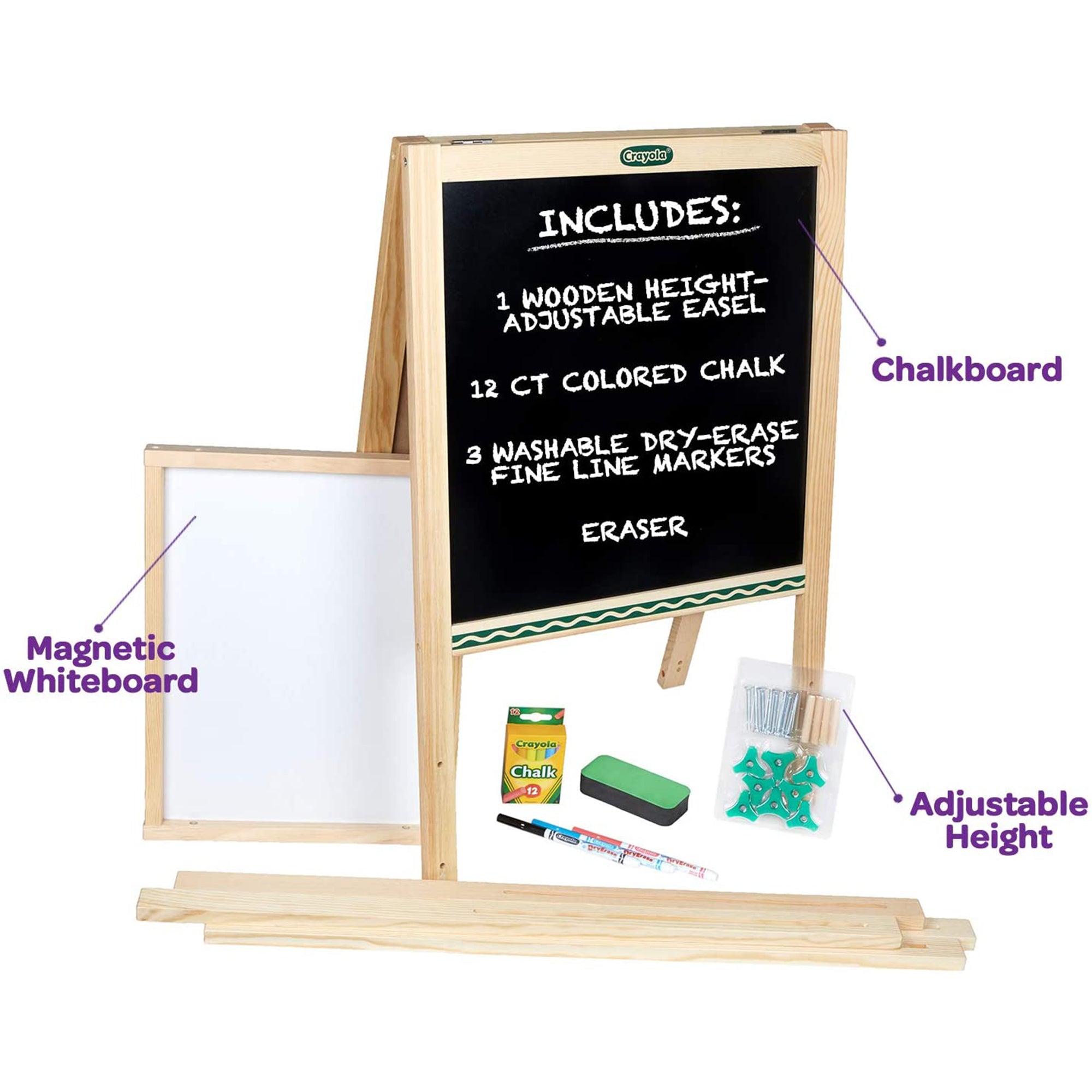 Crayola Kids Mini Dual Sided Wooden Art Easel w/ Chalkboard & Dry Erase Supplies - Smart-nests