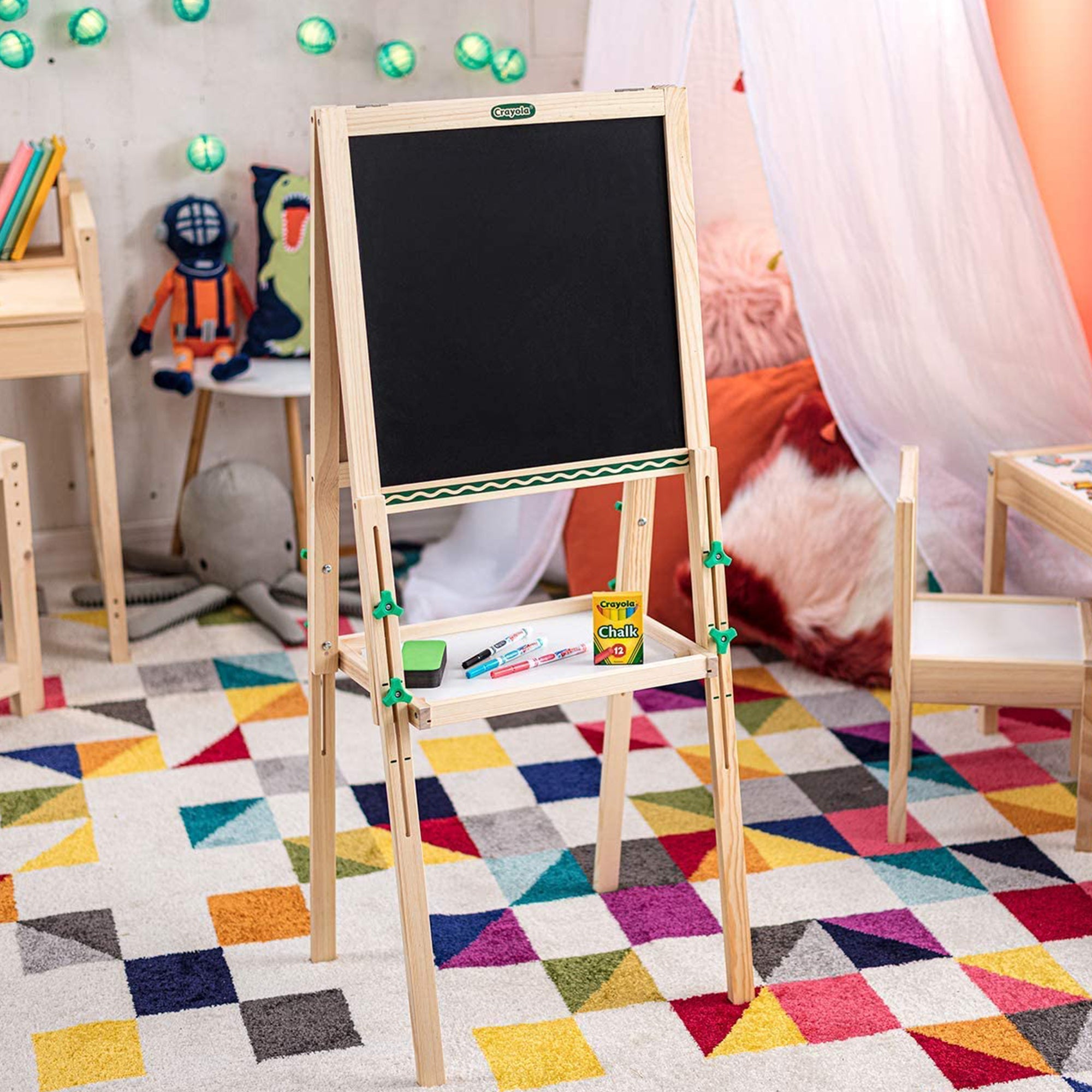 Crayola Kids Mini Dual Sided Wooden Art Easel w/ Chalkboard & Dry Erase Supplies - Smart-nests