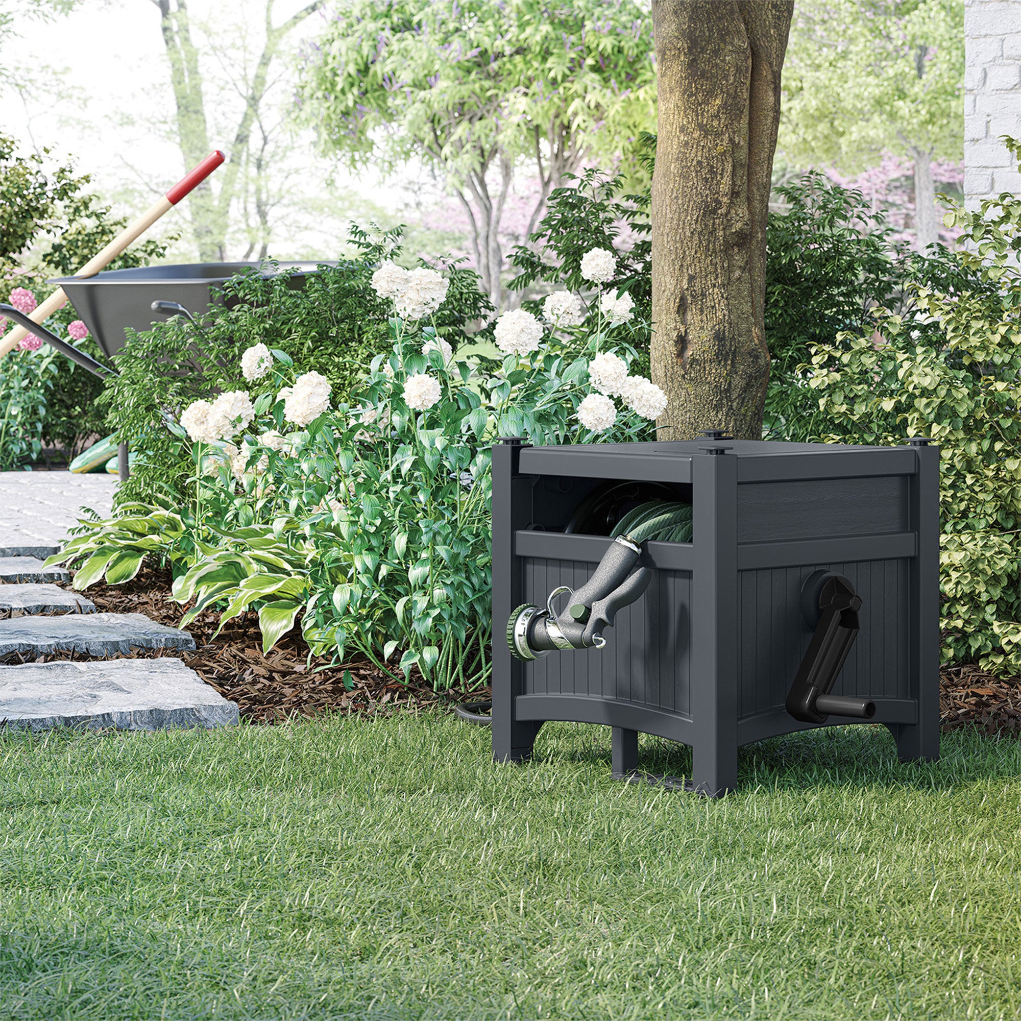 Suncast Hideaway 100' Resin Garden Hose Reel for 5/8" Hoses, Cyberspace - Smart-nests