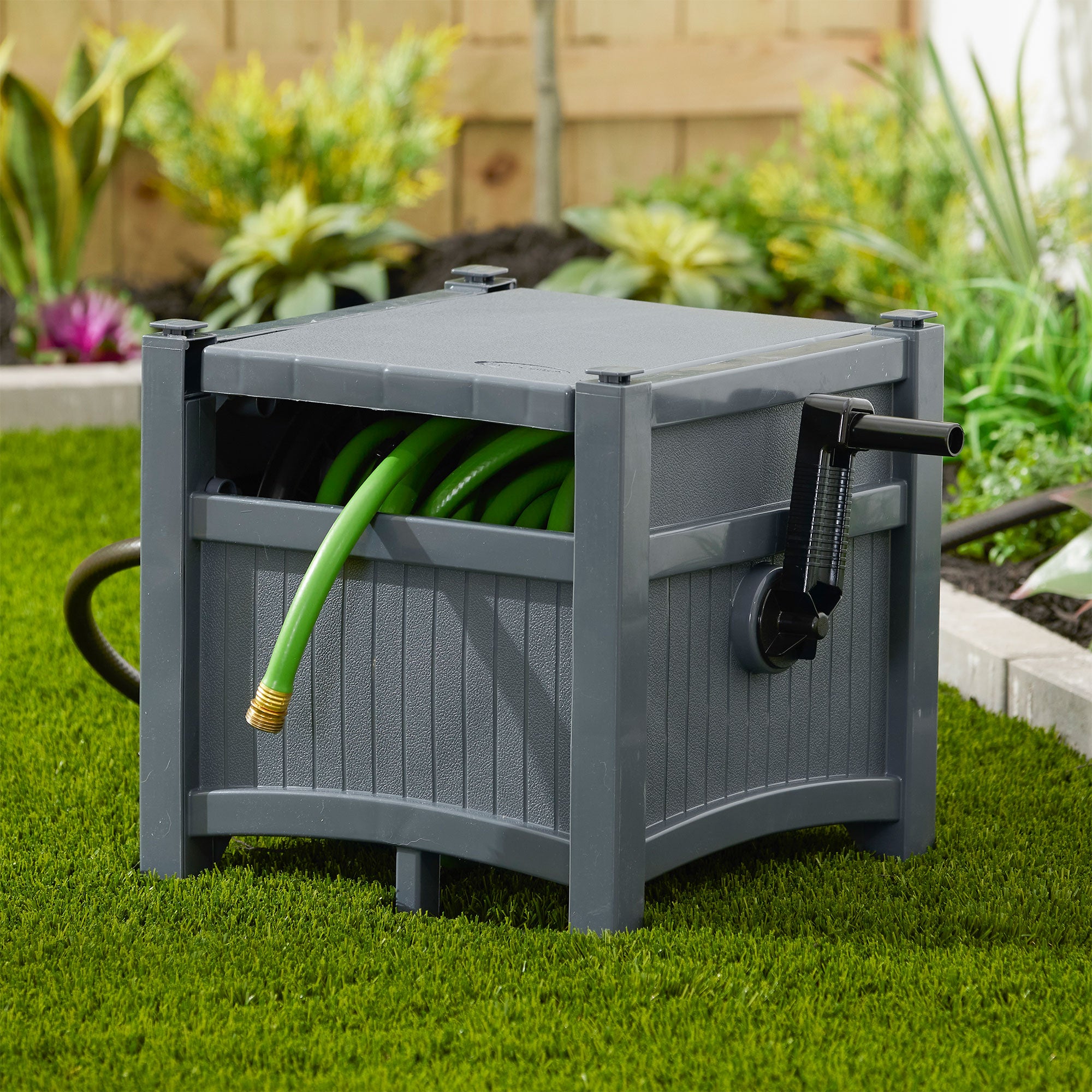 Suncast Hideaway 100' Resin Garden Hose Reel for 5/8" Hoses, Cyberspace - Smart-nests