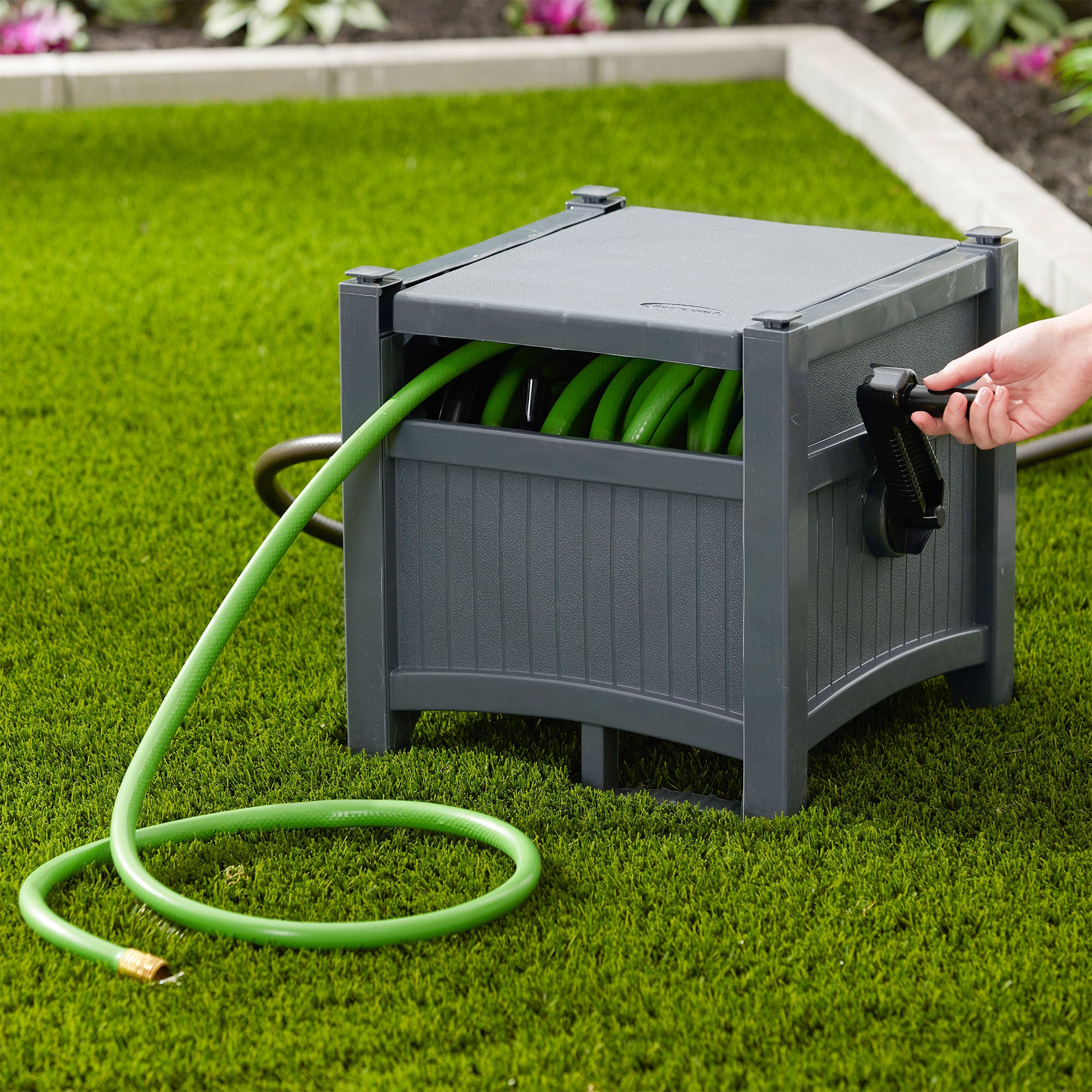 Suncast Hideaway 100' Resin Garden Hose Reel for 5/8" Hoses, Cyberspace - Smart-nests