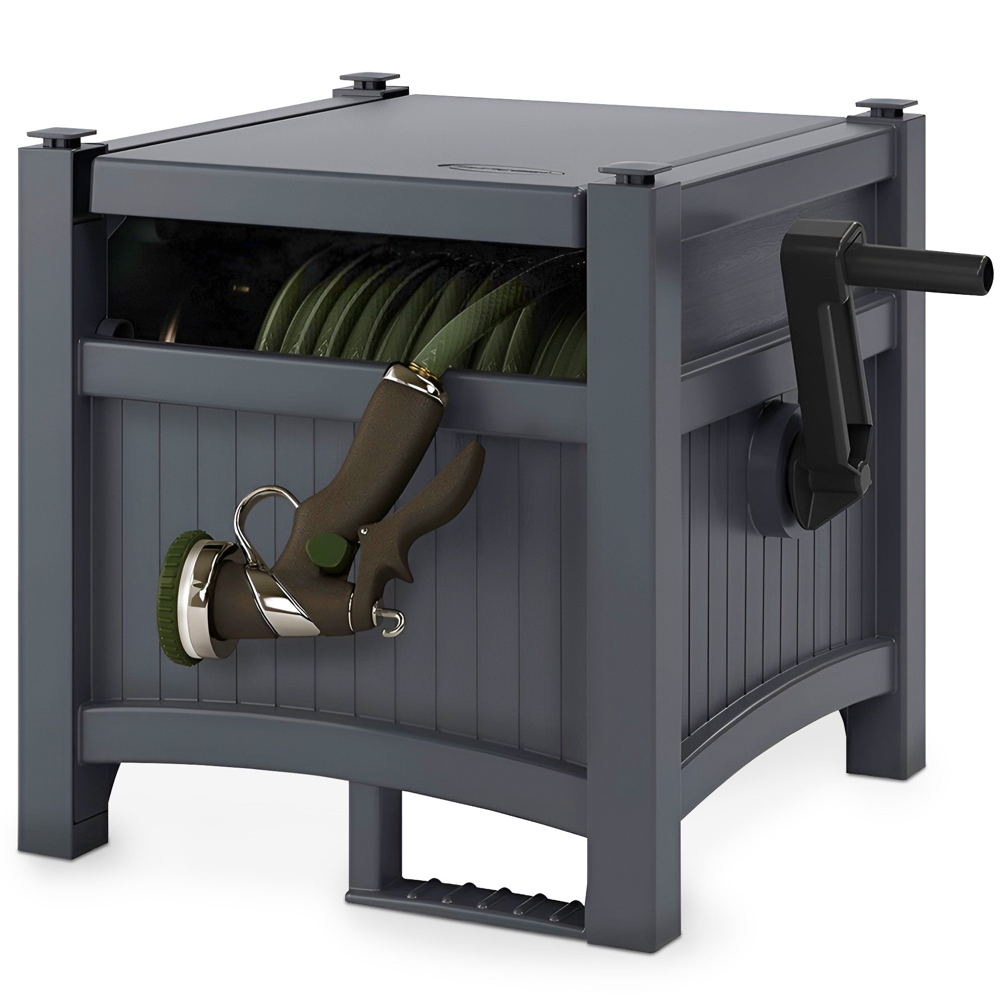 Suncast Hideaway 100' Resin Garden Hose Reel for 5/8" Hoses, Cyberspace - Smart-nests