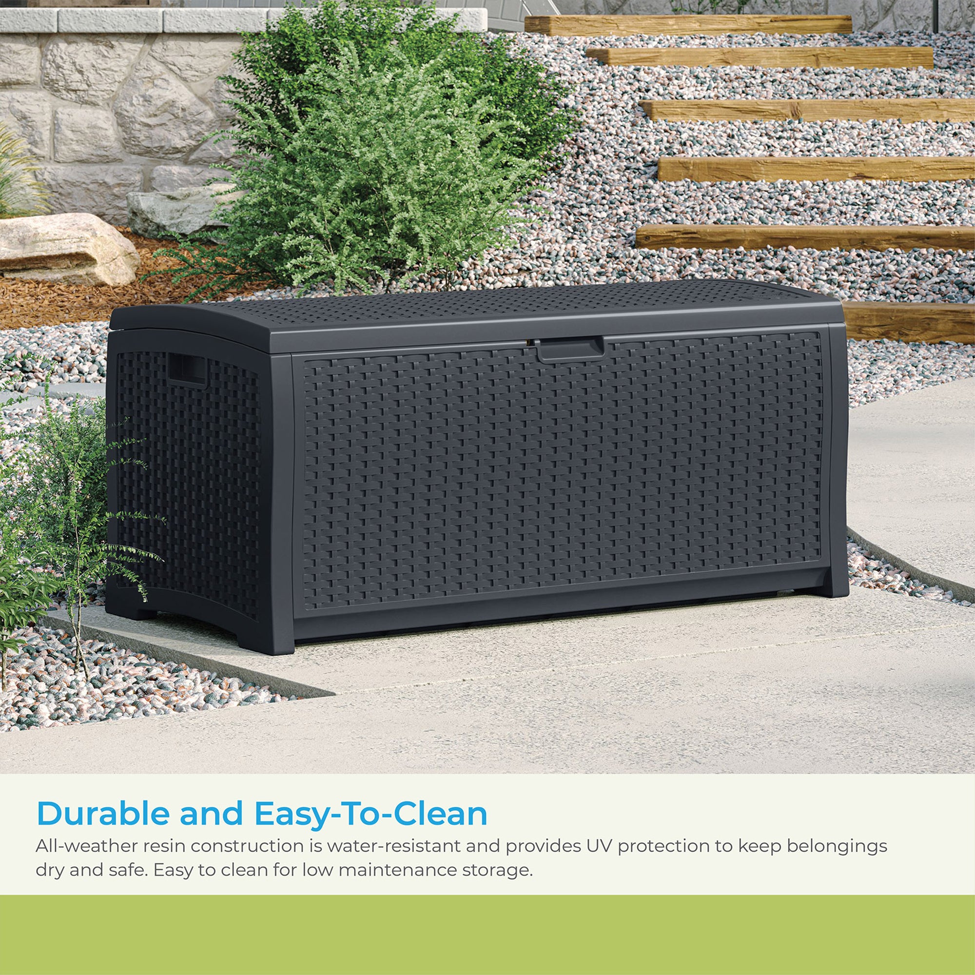 Suncast 73 Gallon Resin Wicker Outdoor Patio Storage Deck Box, Cyberspace - Smart-nests