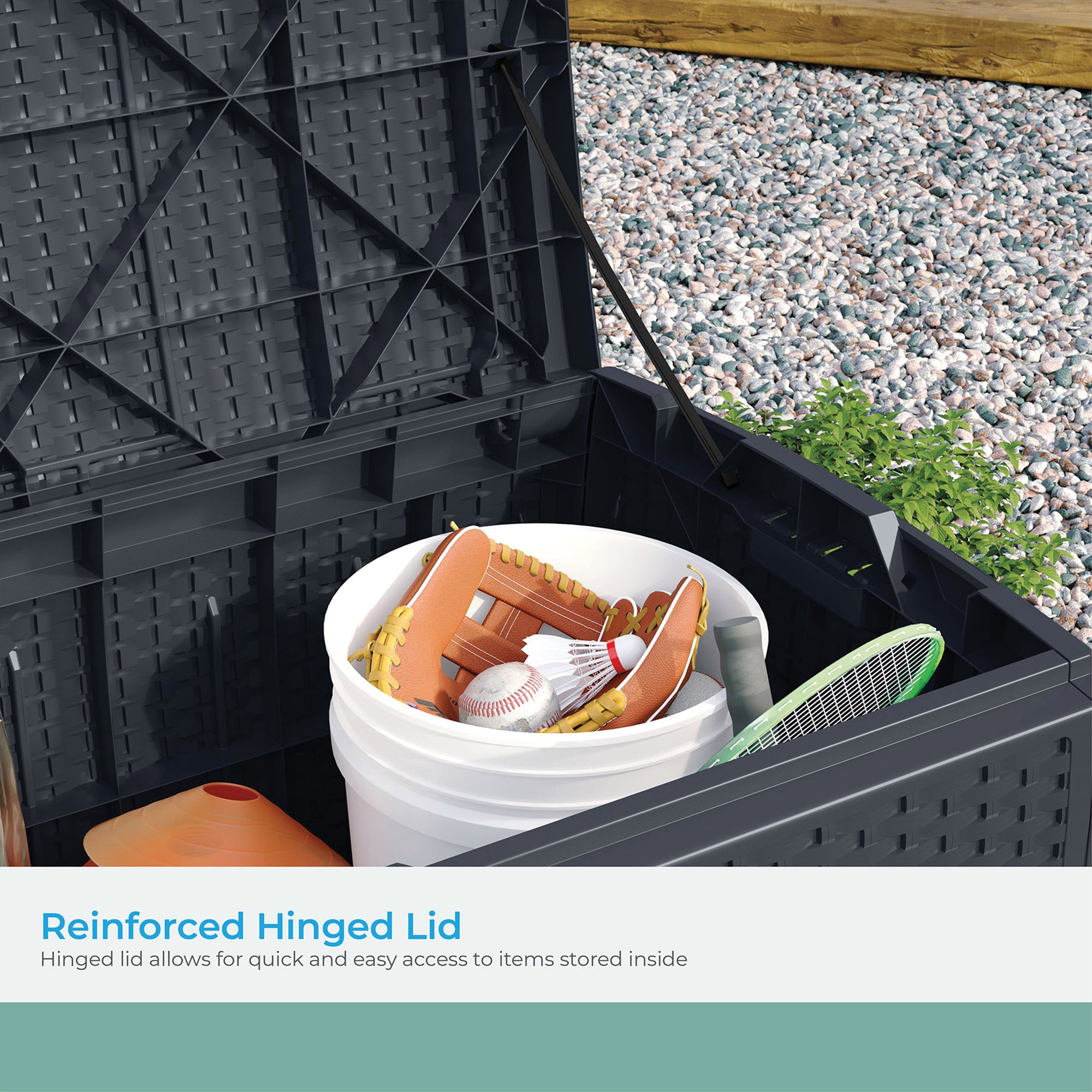 Suncast 73 Gallon Resin Wicker Outdoor Patio Storage Deck Box, Cyberspace - Smart-nests