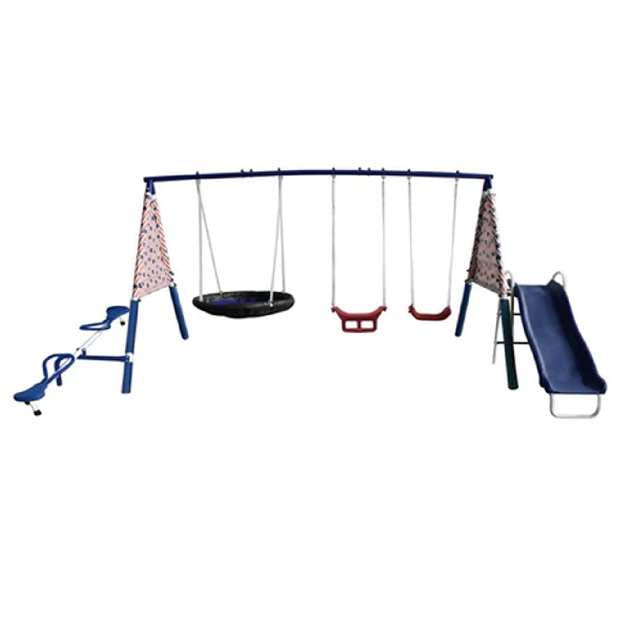 XDP Recreation Freedom Fun Play Swing Set w/See Saw, Super Disc, Swings, & Slide - Smart-nests