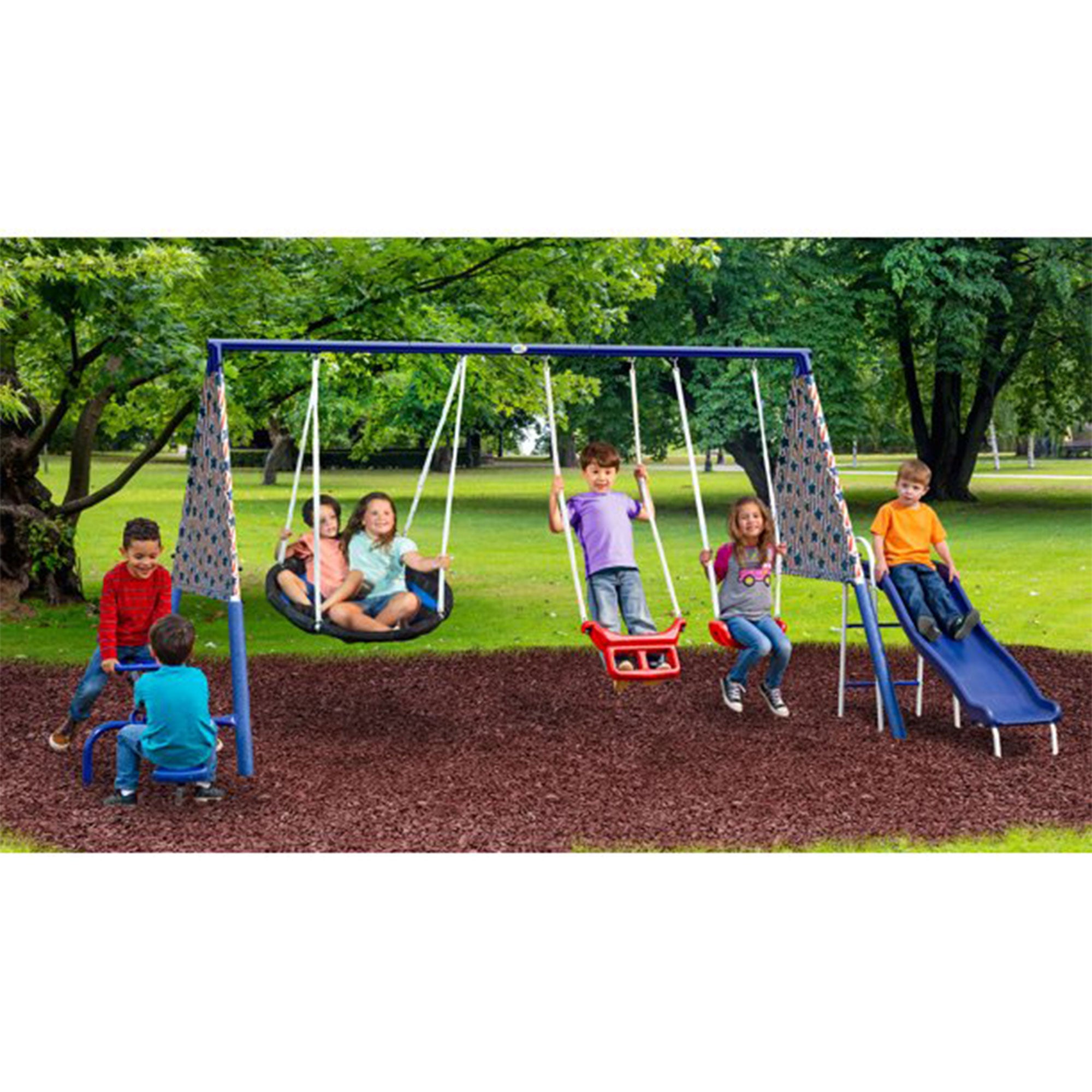 XDP Recreation Freedom Fun Play Swing Set w/See Saw, Super Disc, Swings, & Slide - Smart-nests