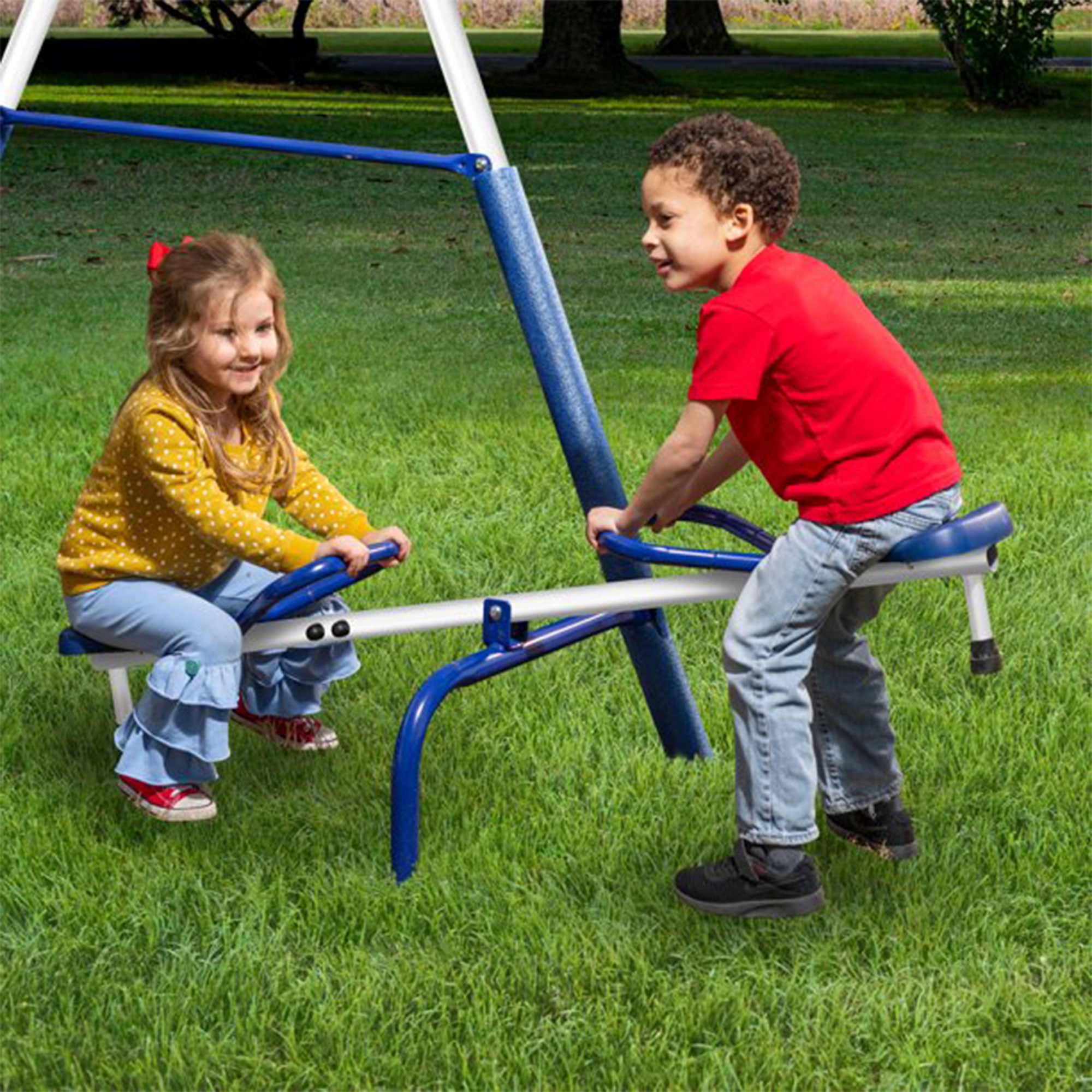 XDP Recreation Freedom Fun Play Swing Set w/See Saw, Super Disc, Swings, & Slide - Smart-nests