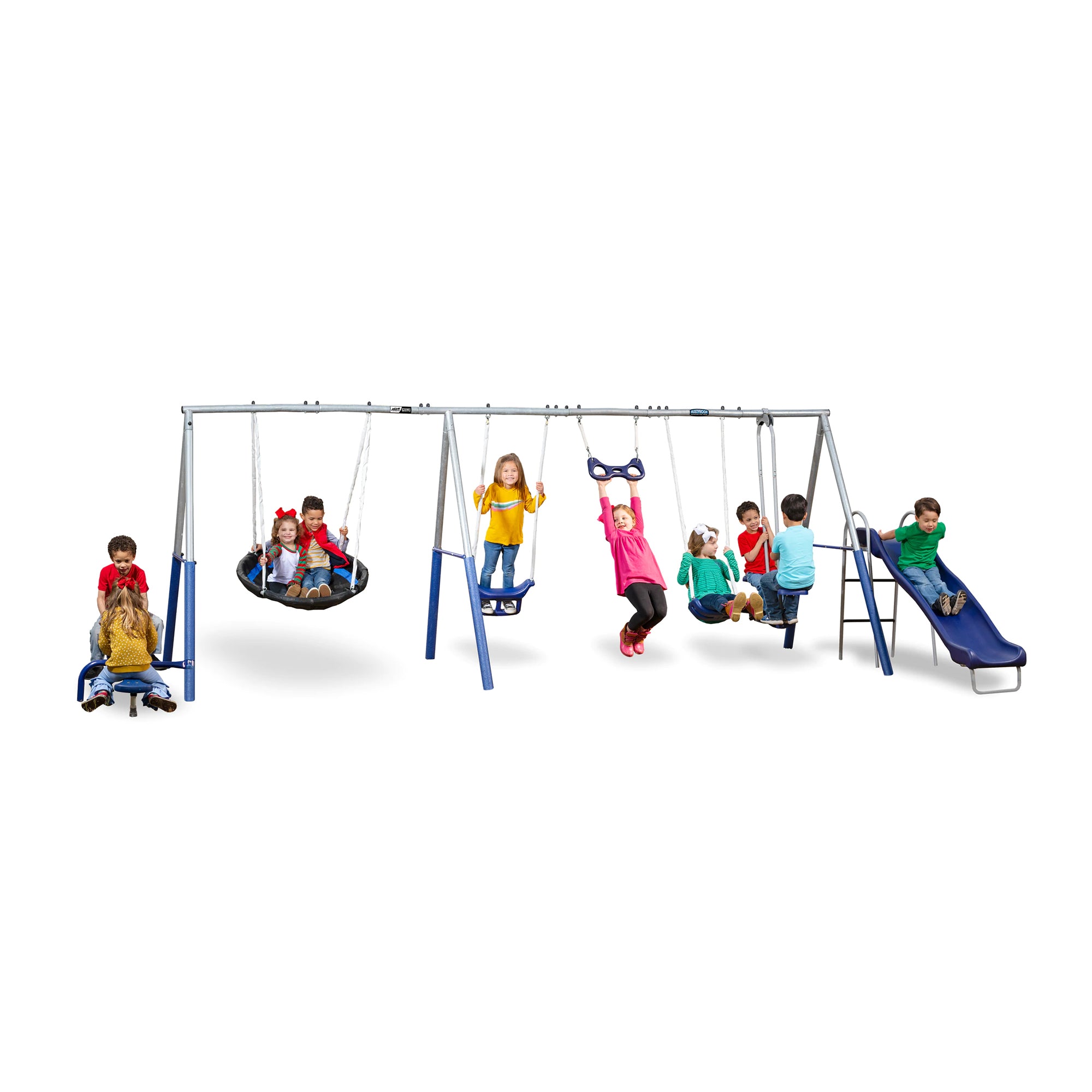 XDP Recreation Fun All Mighty Swing Set w/See Saw, Super Disc, Swings, & Slide - Smart-nests