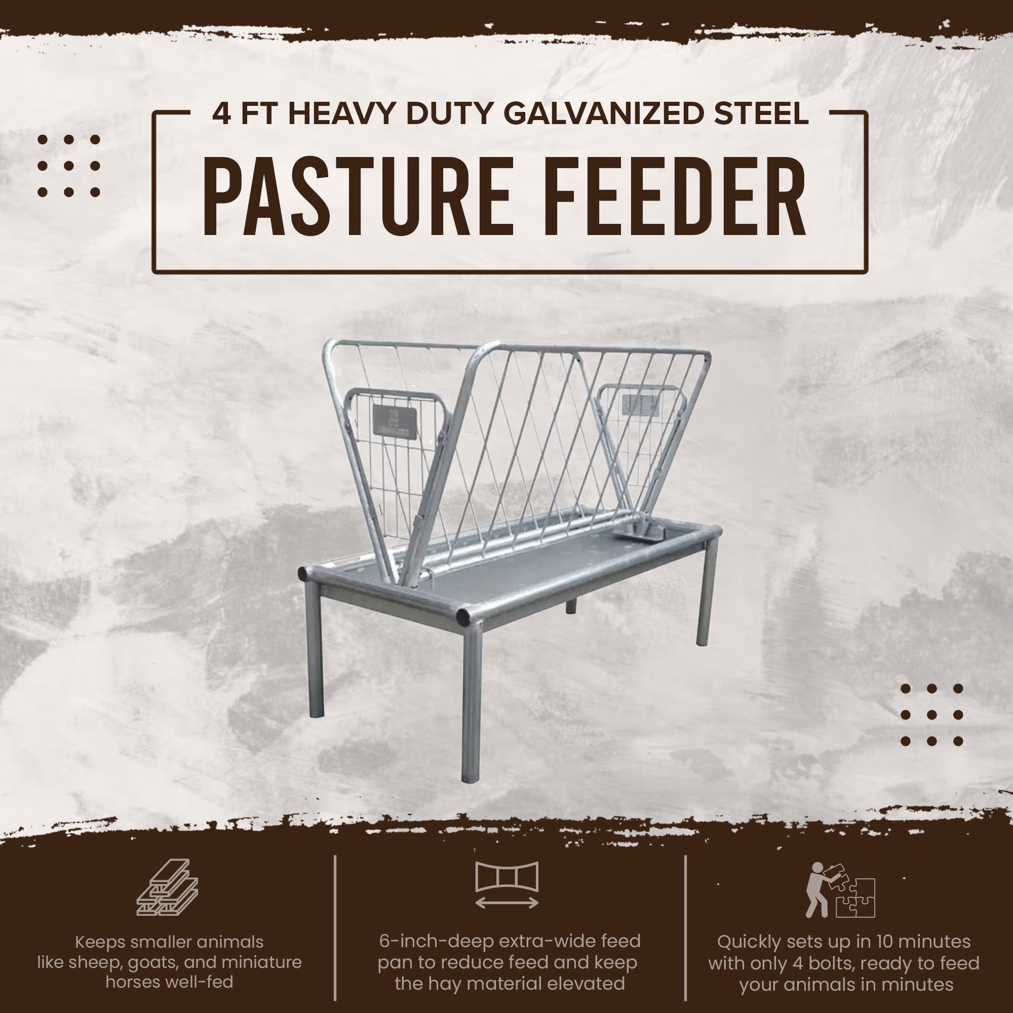 Rugged Ranch Products GV3PF 4 Ft Heavy Duty Galvanized Steel Pasture Feeder - Smart-nests