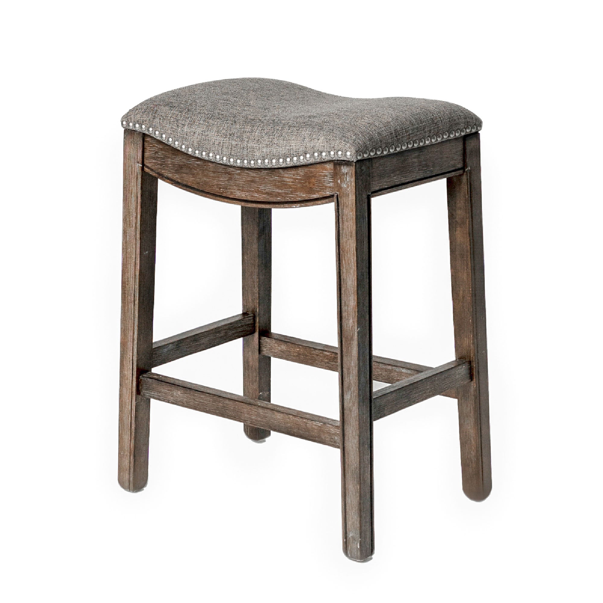 Maven Lane Adrien Backless Saddle Kitchen Counter Stool in Walnut Finish w/ Grey Fabric Upholstery - Smart-nests
