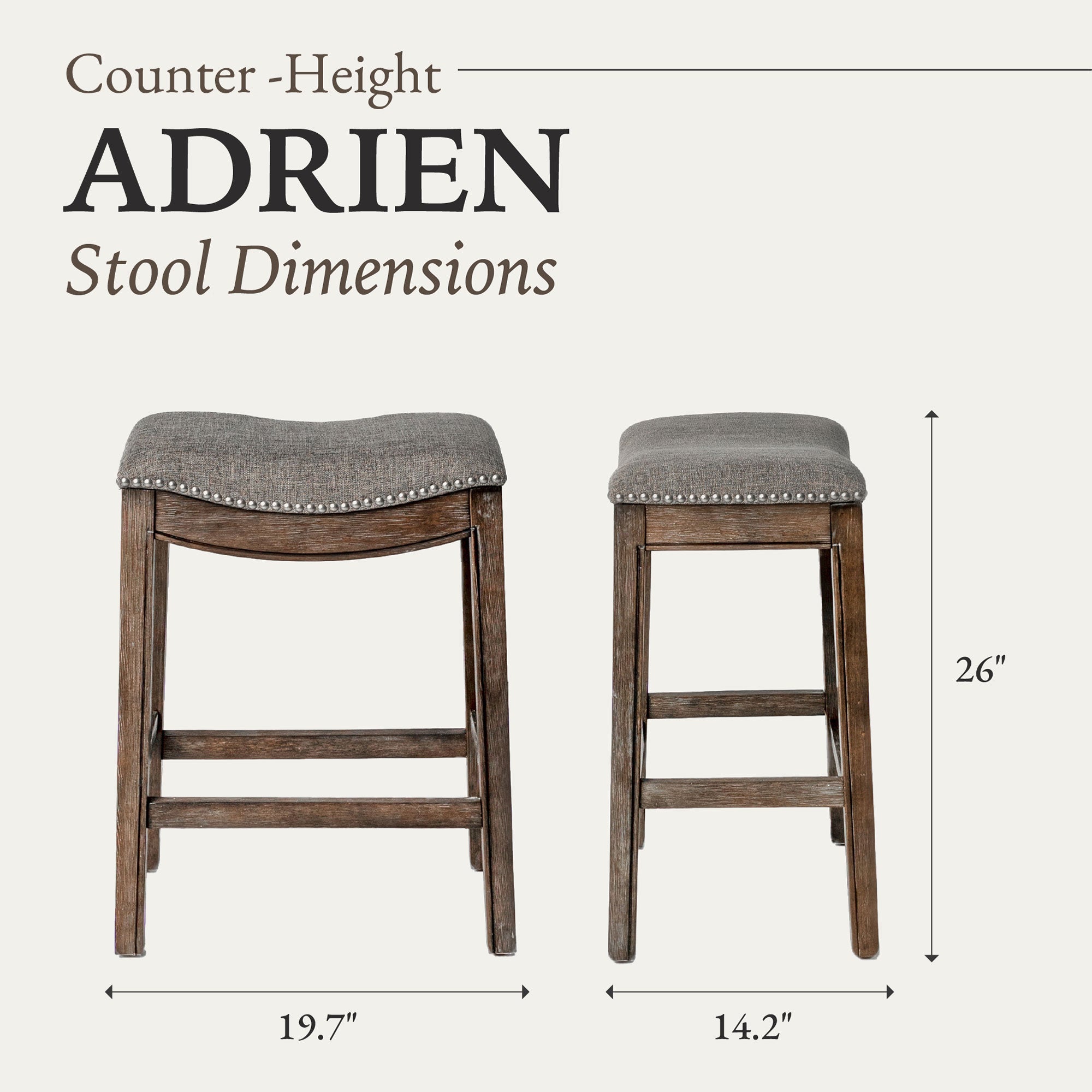 Maven Lane Adrien Backless Saddle Kitchen Counter Stool in Walnut Finish w/ Grey Fabric Upholstery - Smart-nests