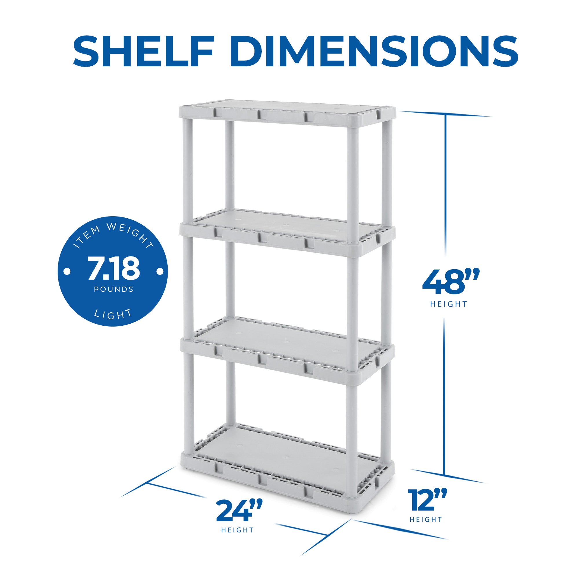 Gracious Living 4 Shelf Knect-A-Shelf Fixed Height Solid Light Duty Storage,Grey - Smart-nests