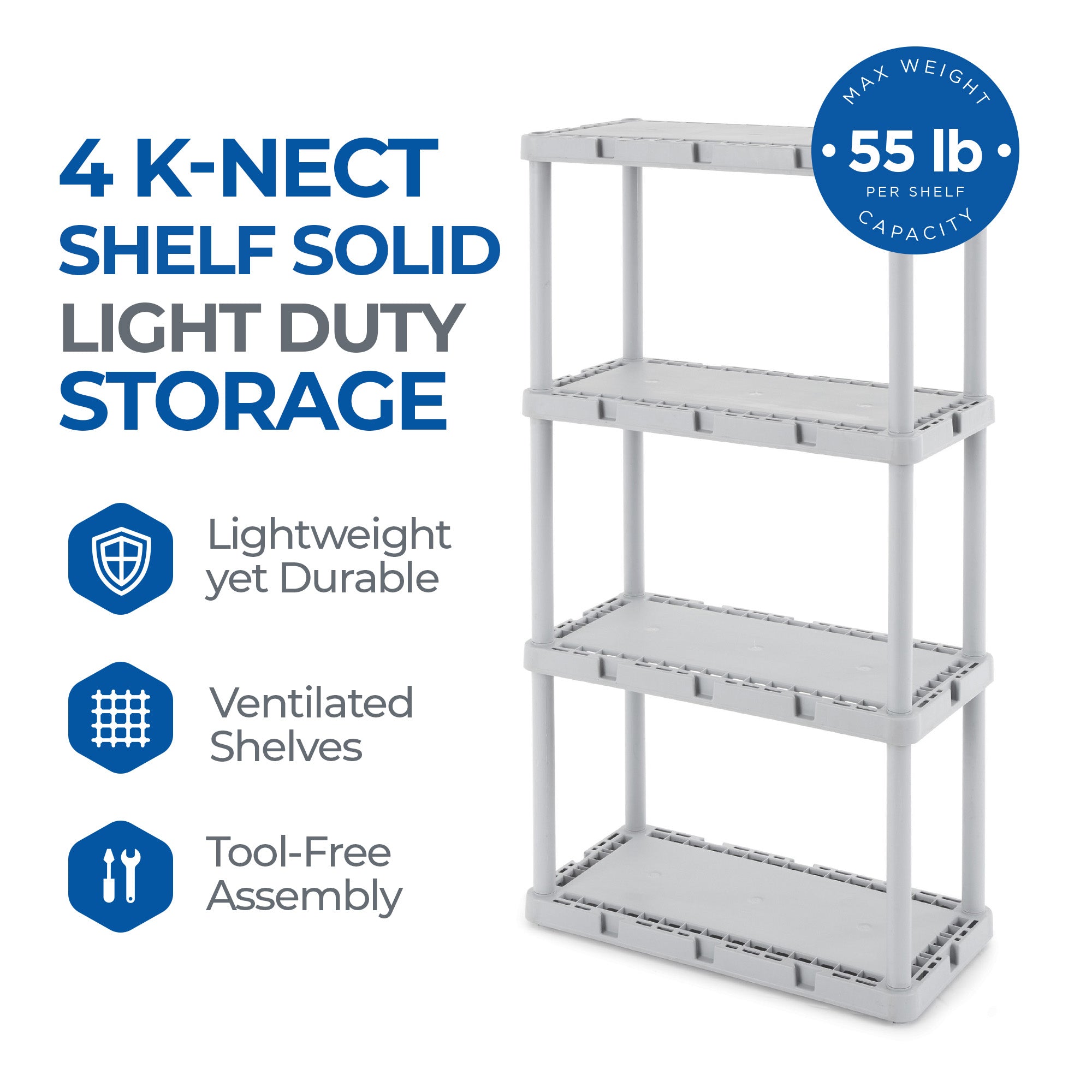 Gracious Living 4 Shelf Knect-A-Shelf Fixed Height Solid Light Duty Storage,Grey - Smart-nests