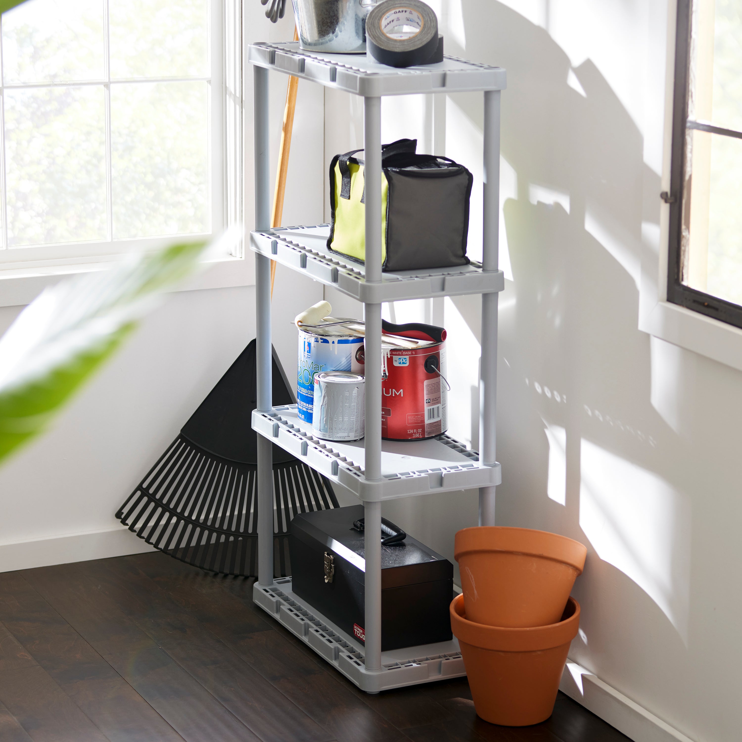 Gracious Living 4 Shelf Knect-A-Shelf Fixed Height Solid Light Duty Storage,Grey - Smart-nests