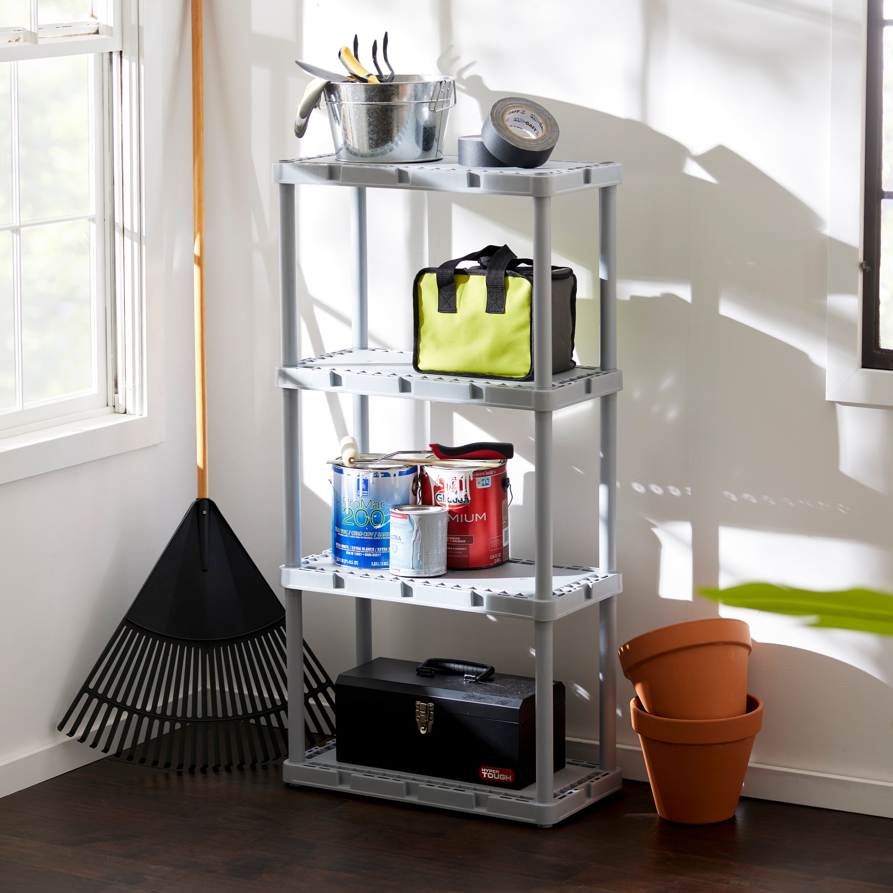Gracious Living 4 Shelf Knect-A-Shelf Fixed Height Solid Light Duty Storage,Grey - Smart-nests