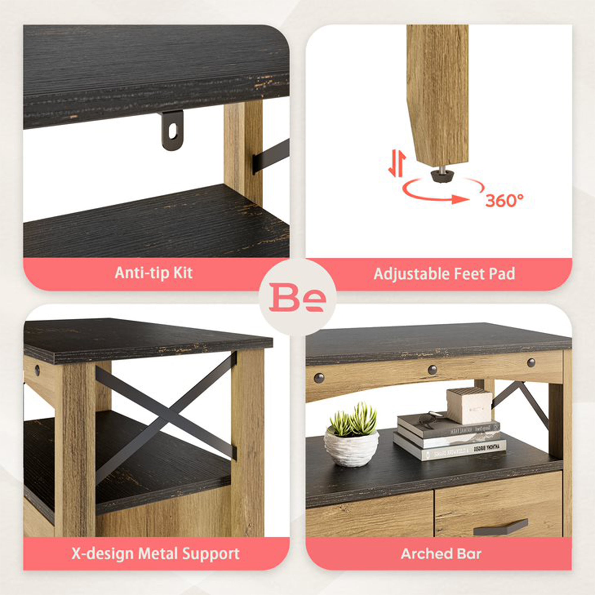 Bestier Hallway & Living Room Storage Cabinet w/ 2 Shelves and 5 Drawers, Brown - Smart-nests