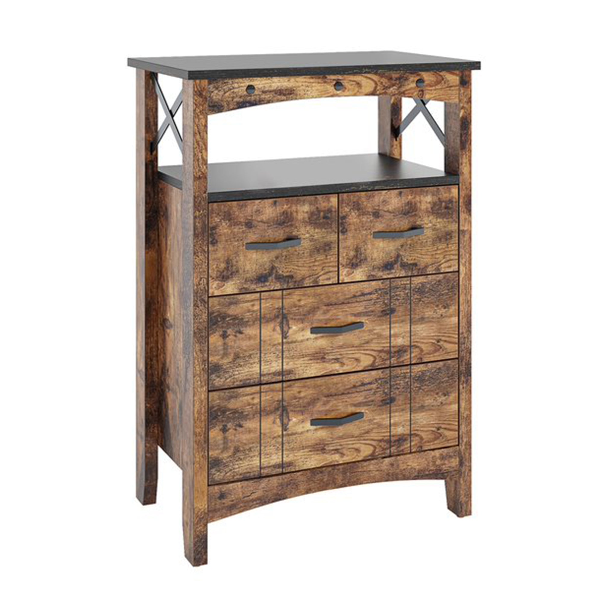 Bestier Living Room Storage Cabinet with 2 Shelves and 4 Drawers, Dark Brown - Smart-nests