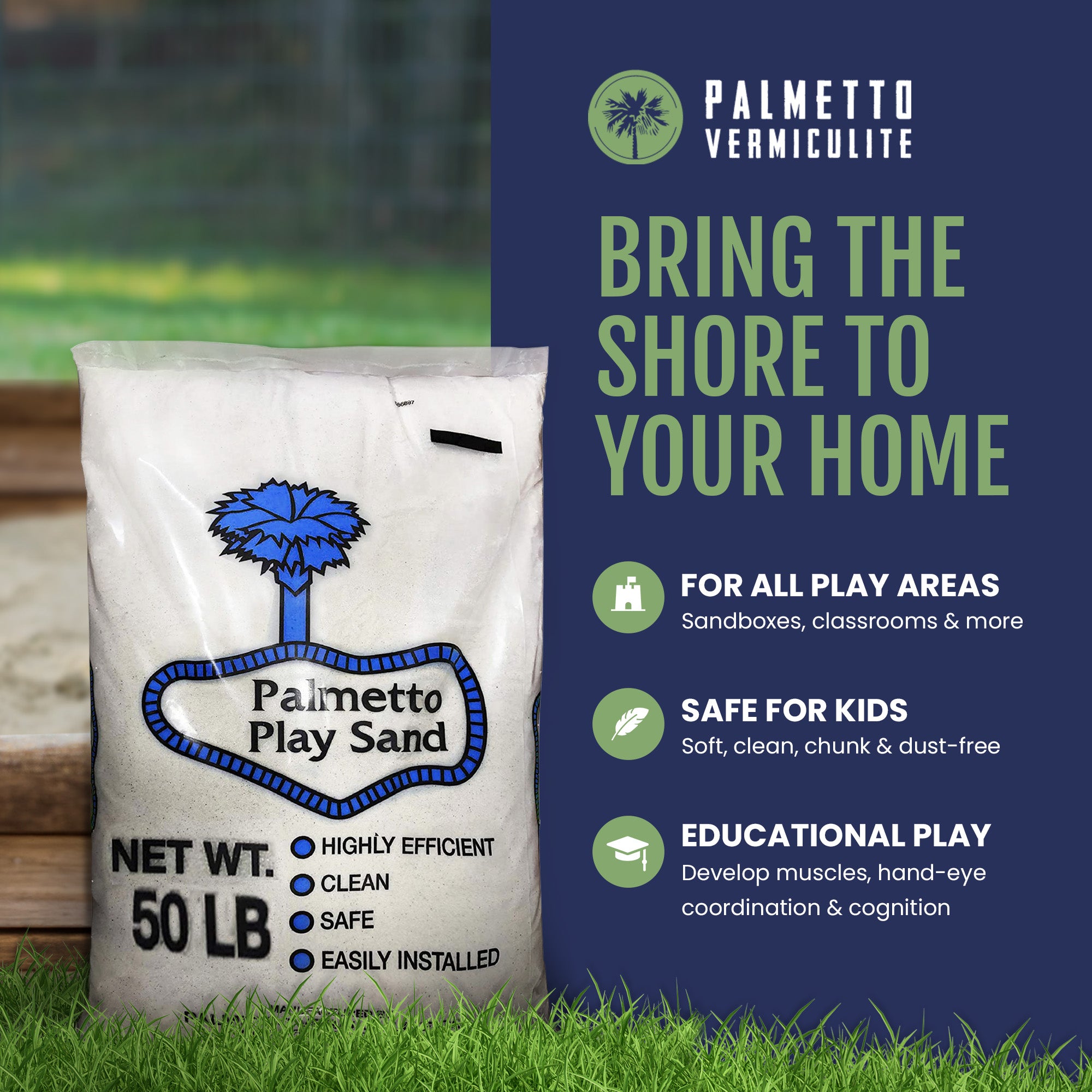 Palmetto Natural Play Sand for Sand Box, Play Areas, & Home Decor, 50 LB, Creme - Smart-nests