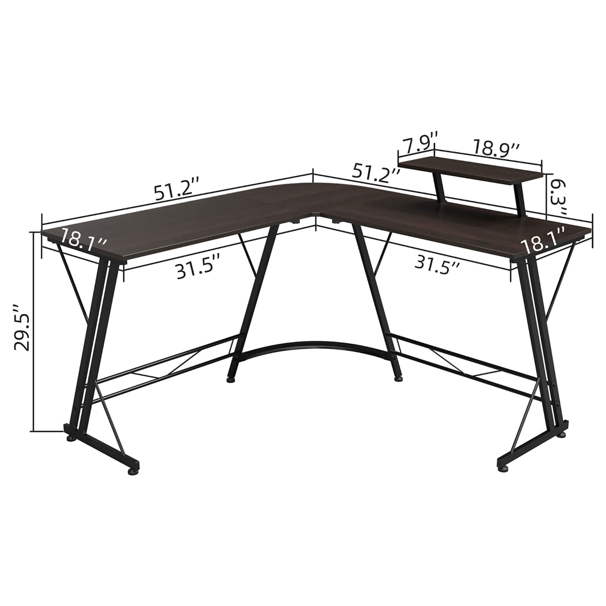 Somdot L Shaped Corner Gaming and Computer Desk with Monitor Stand, Black Walnut - Smart-nests