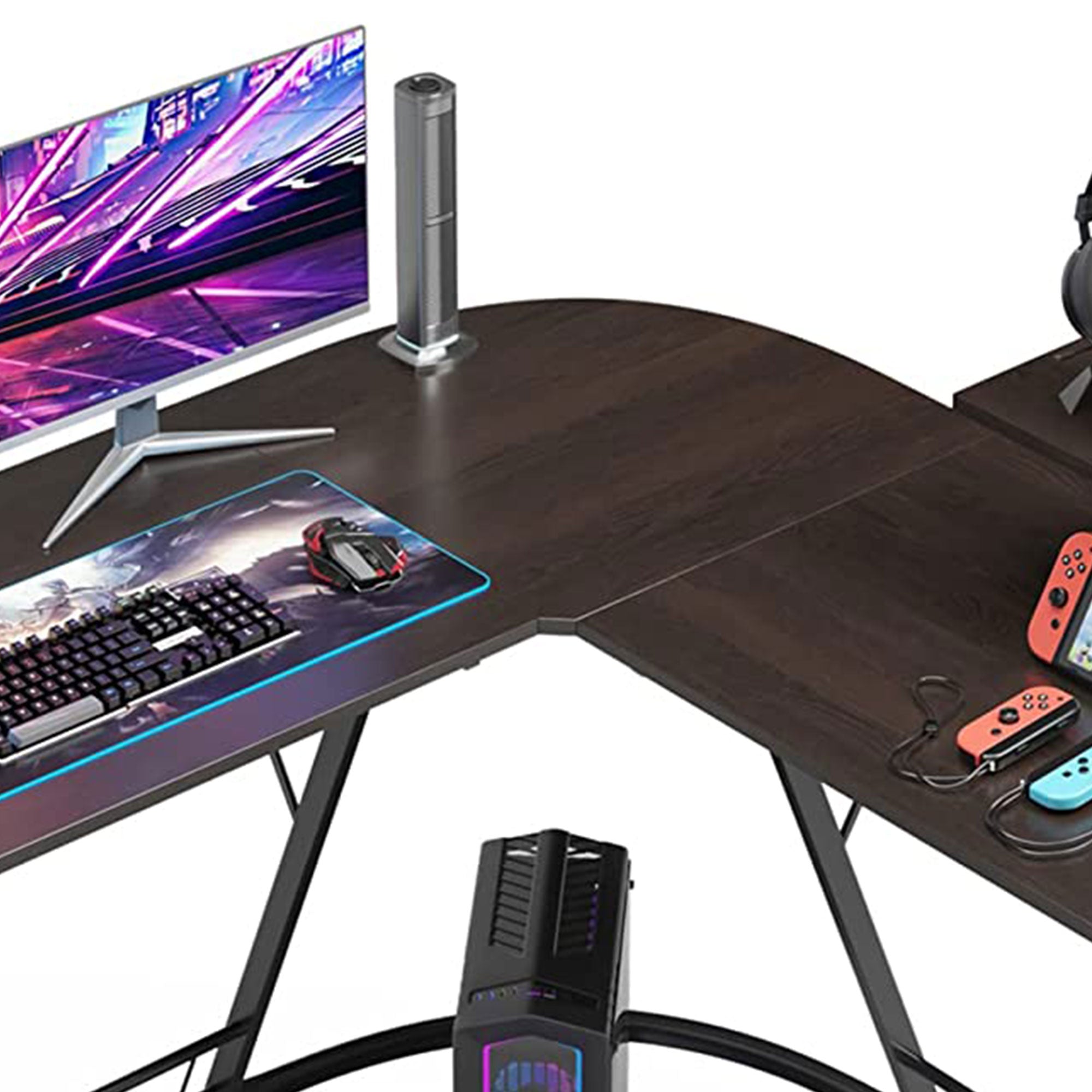 Somdot L Shaped Corner Gaming and Computer Desk with Monitor Stand, Black Walnut - Smart-nests