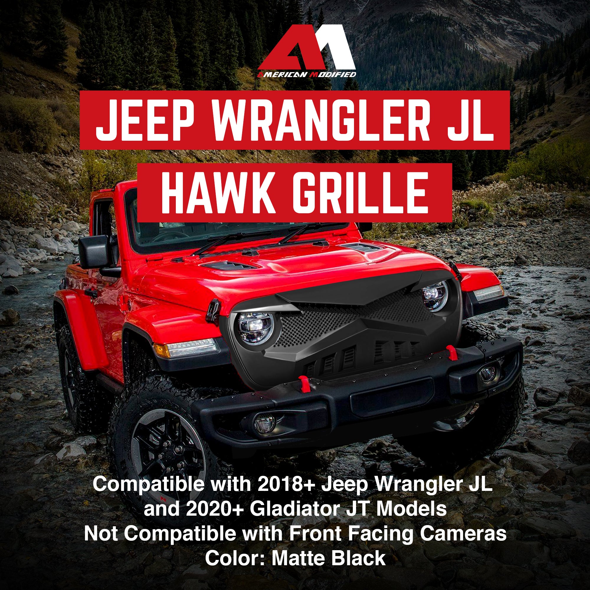 AMERICAN MODIFIED Hawke Grille for 2018+ Jeep Wrangler JL & 2020+ Gladiator JT - Smart-nests