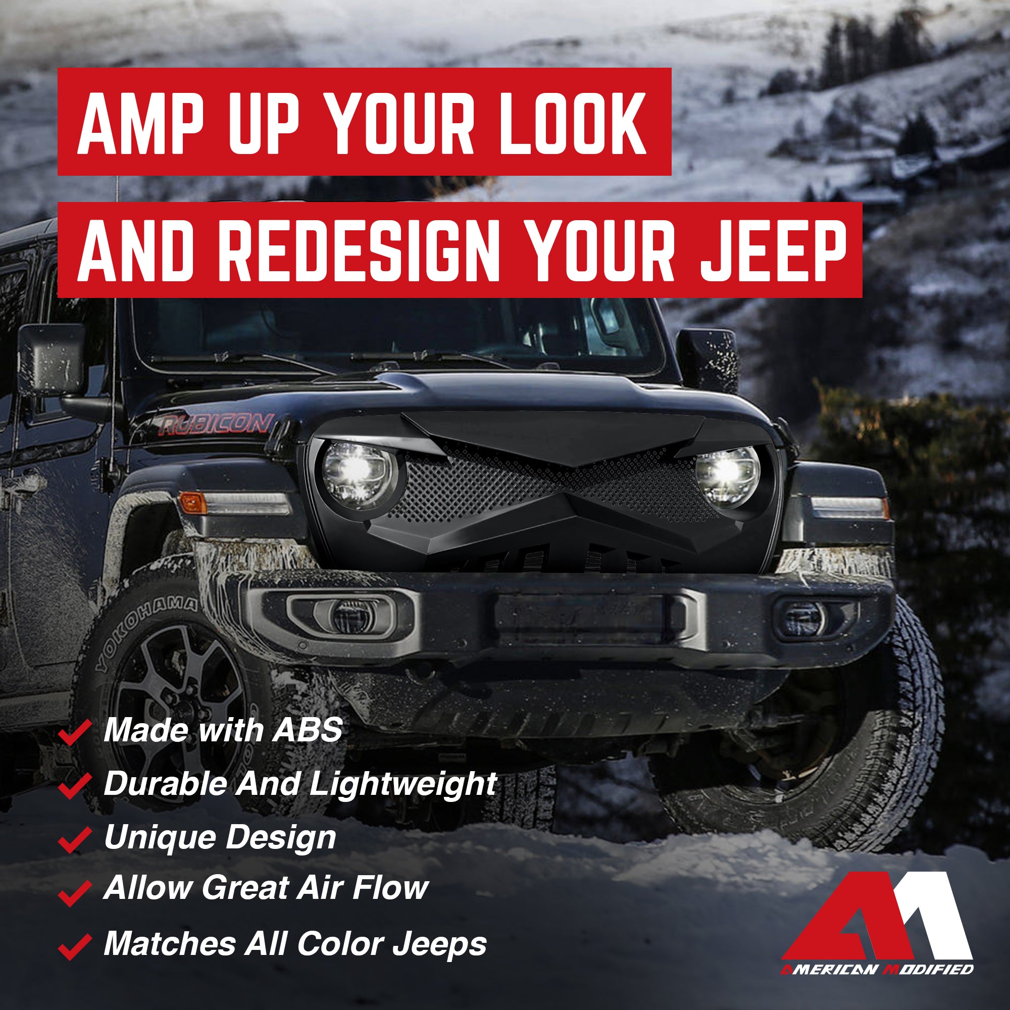 AMERICAN MODIFIED Hawke Grille for 2018+ Jeep Wrangler JL & 2020+ Gladiator JT - Smart-nests