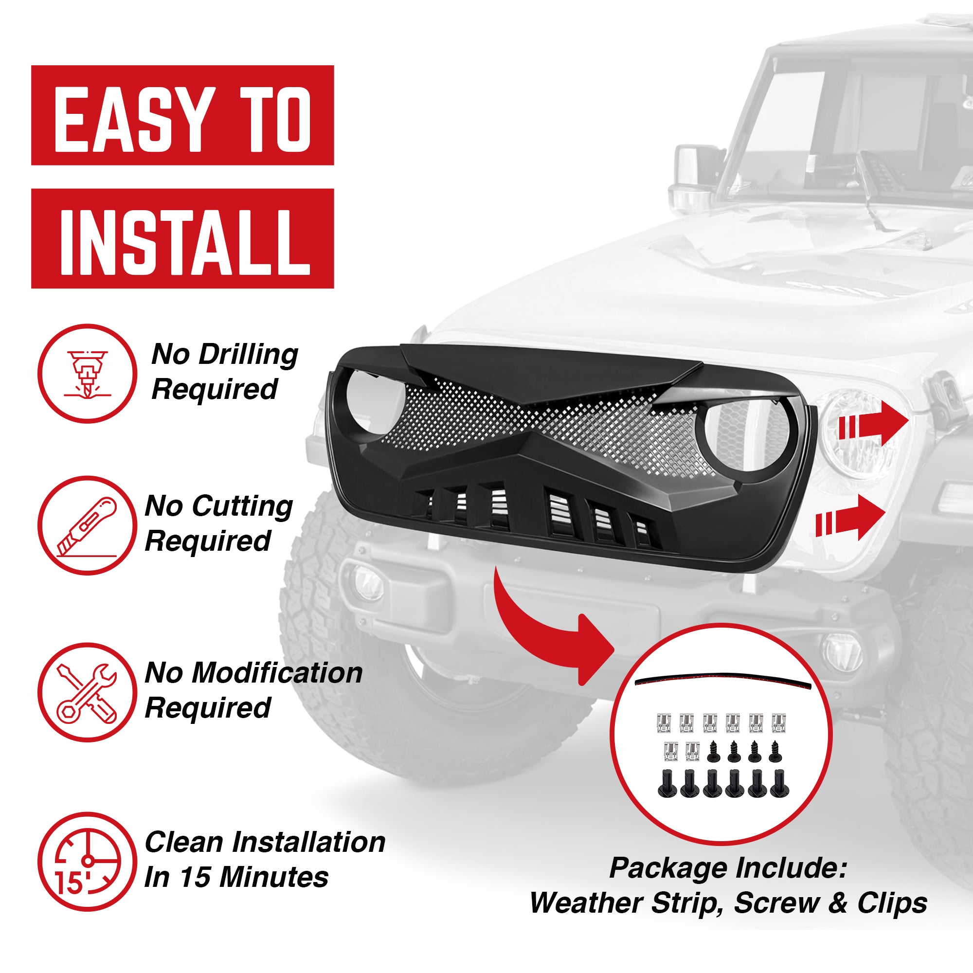AMERICAN MODIFIED Hawke Grille for 2018+ Jeep Wrangler JL & 2020+ Gladiator JT - Smart-nests