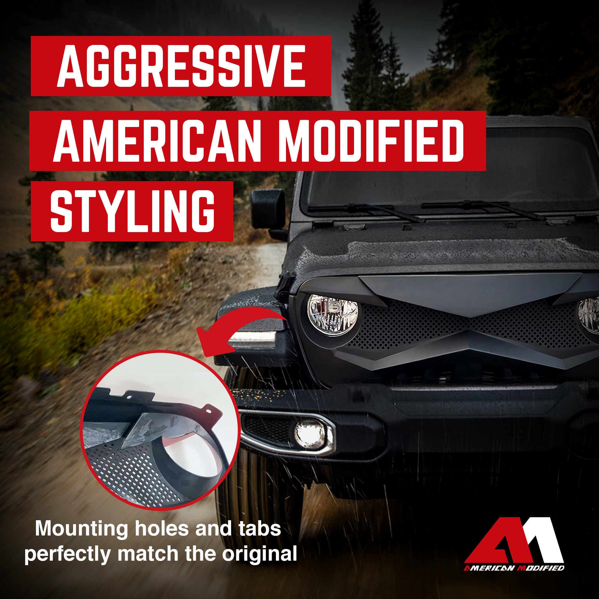 AMERICAN MODIFIED Hawke Grille for 2018+ Jeep Wrangler JL & 2020+ Gladiator JT - Smart-nests