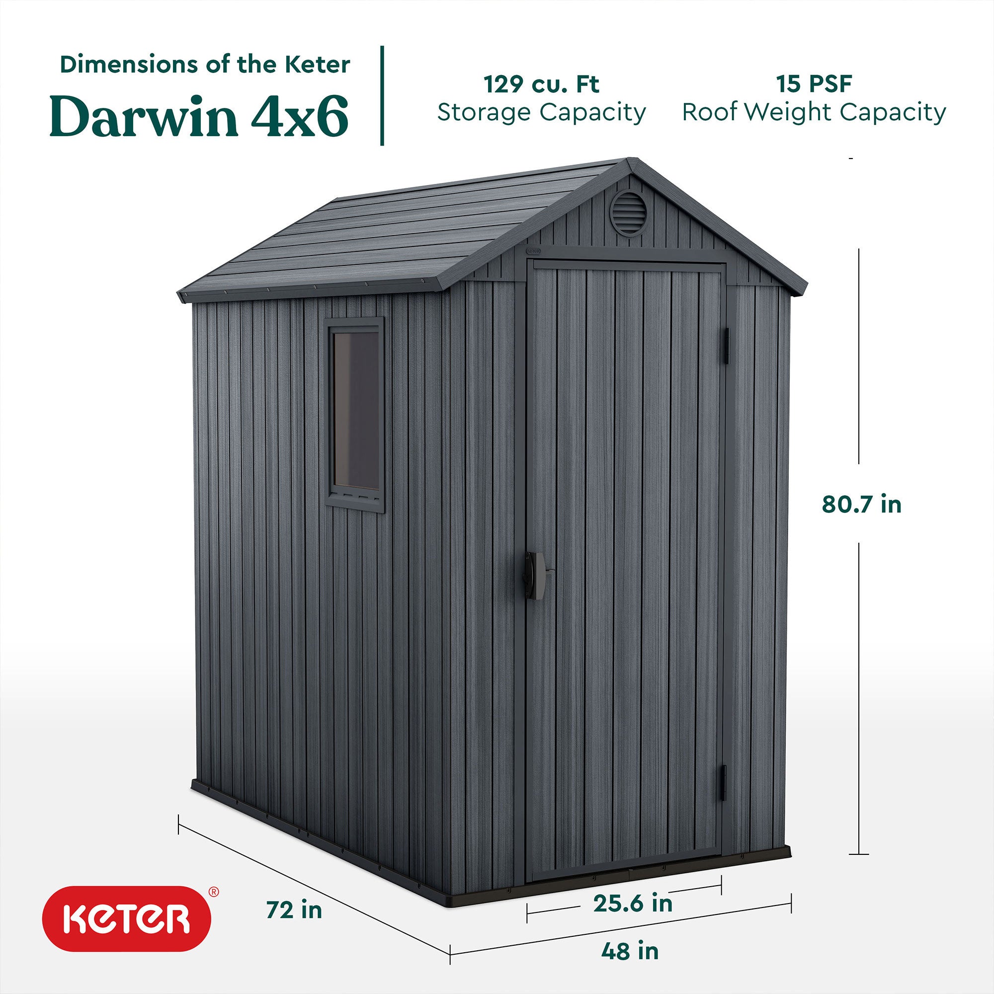 Keter Darwin 4 Foot x 6 Foot Outdoor Garden Tool Storage Shed w/Window, Graphite - Smart-nests