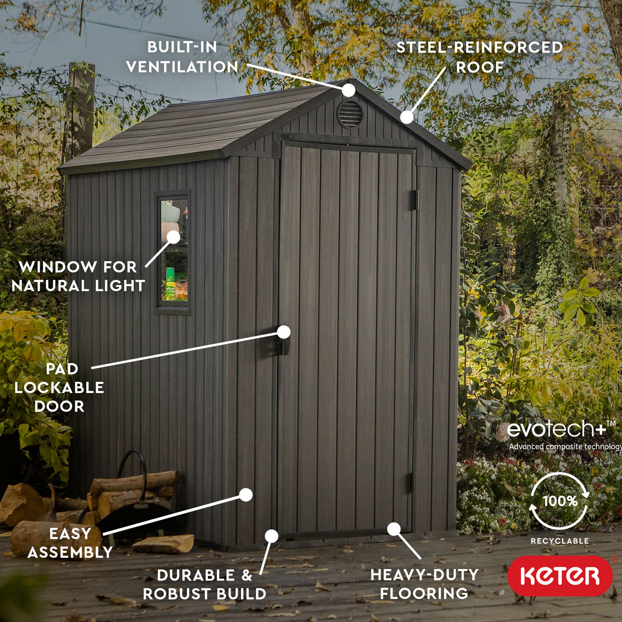 Keter Darwin 4 Foot x 6 Foot Outdoor Garden Tool Storage Shed w/Window, Graphite - Smart-nests