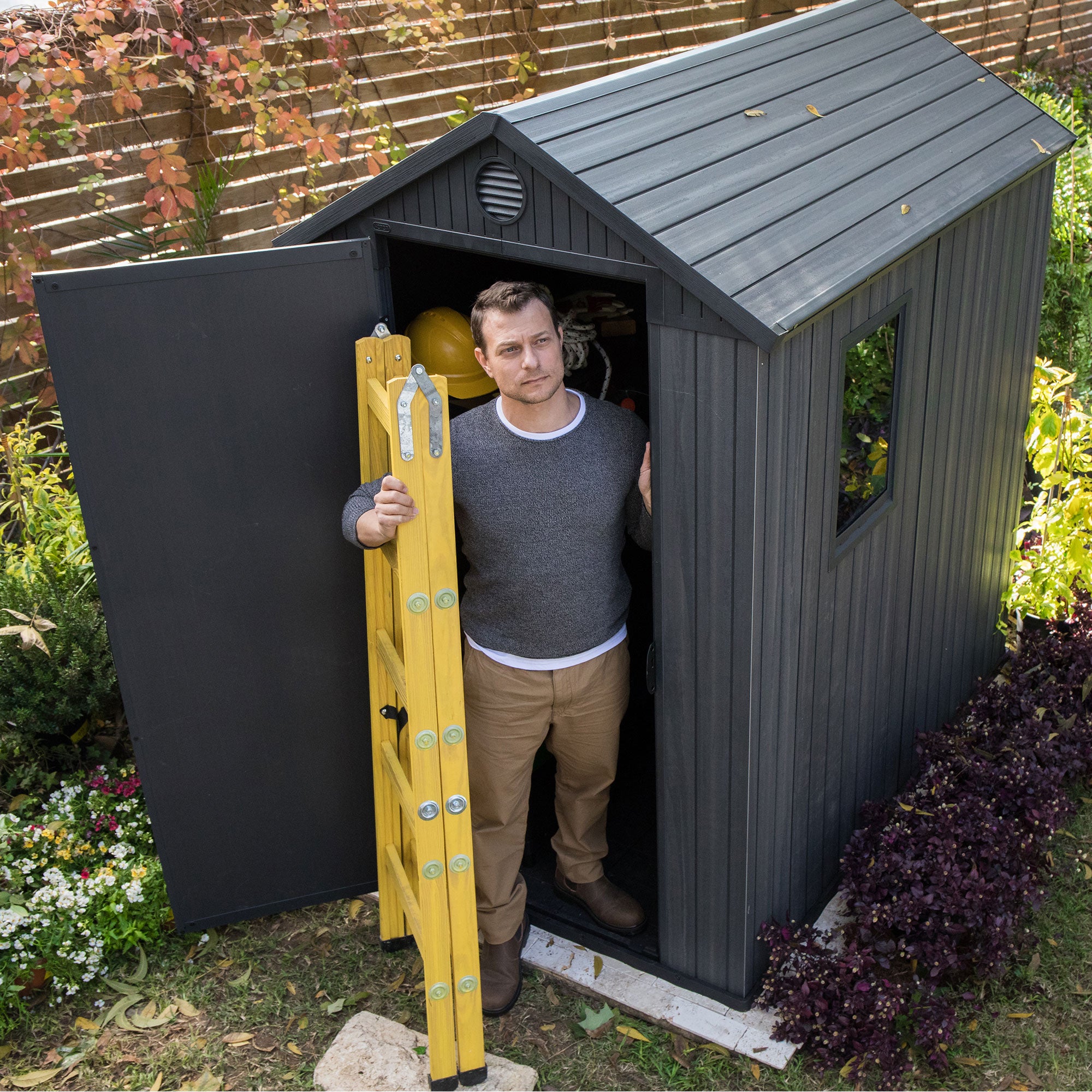 Keter Darwin 4 Foot x 6 Foot Outdoor Garden Tool Storage Shed w/Window, Graphite - Smart-nests