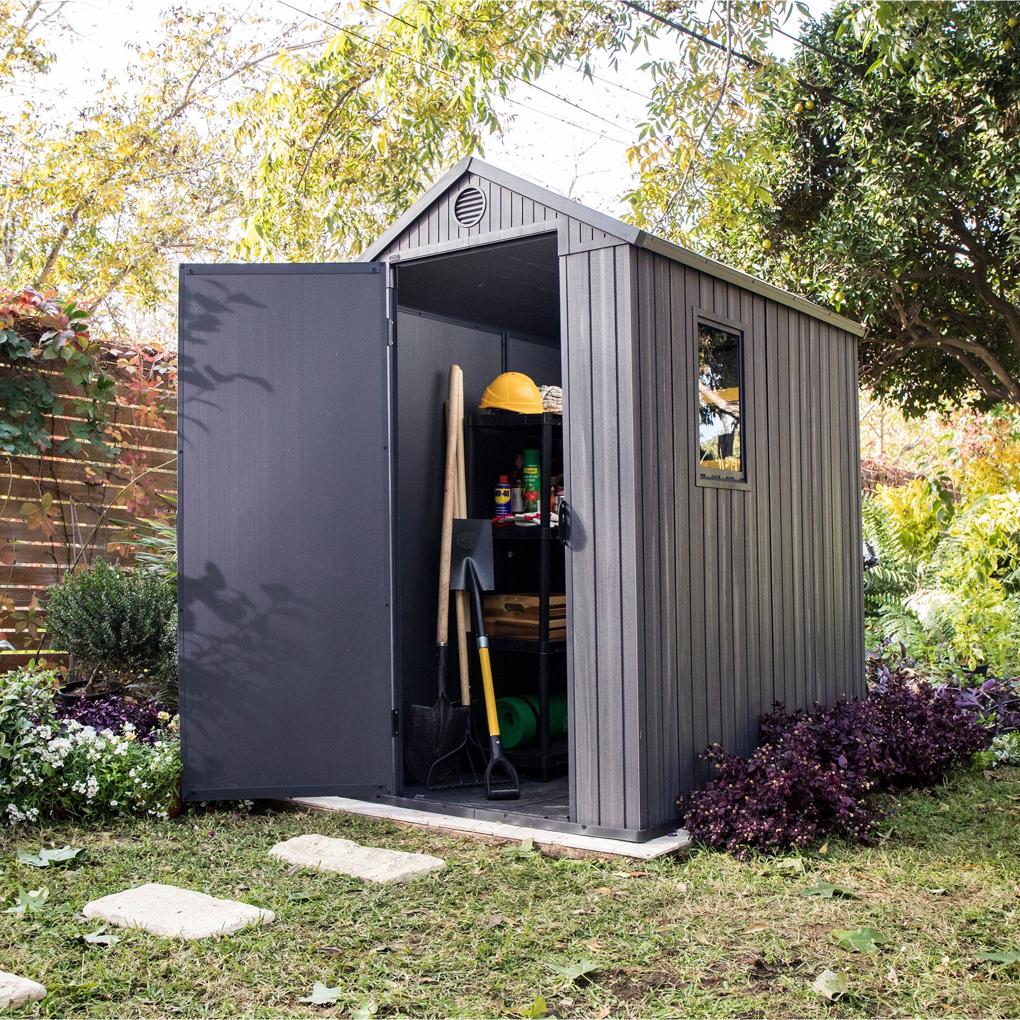 Keter Darwin 4 Foot x 6 Foot Outdoor Garden Tool Storage Shed w/Window, Graphite - Smart-nests