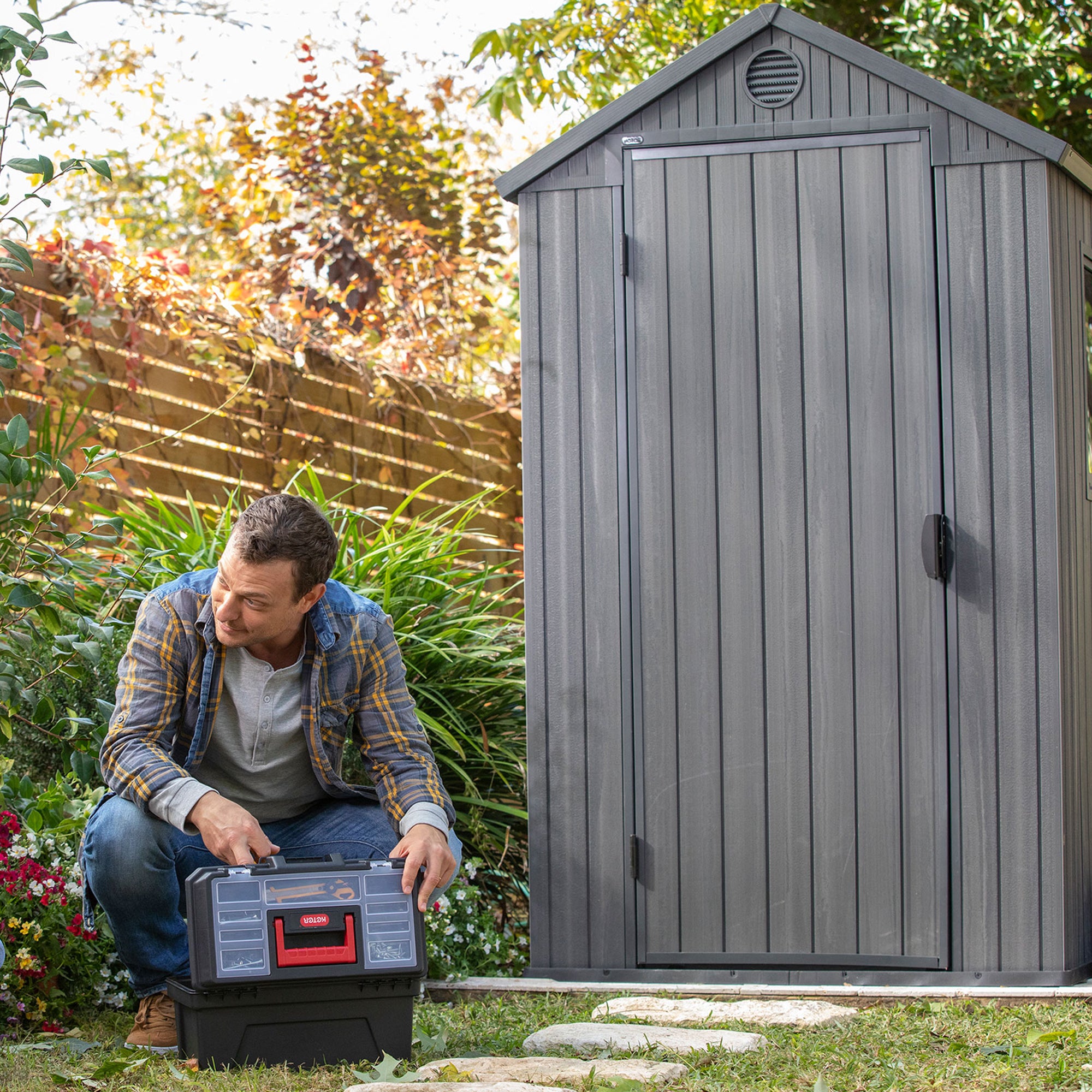 Keter Darwin 4 Foot x 6 Foot Outdoor Garden Tool Storage Shed w/Window, Graphite - Smart-nests