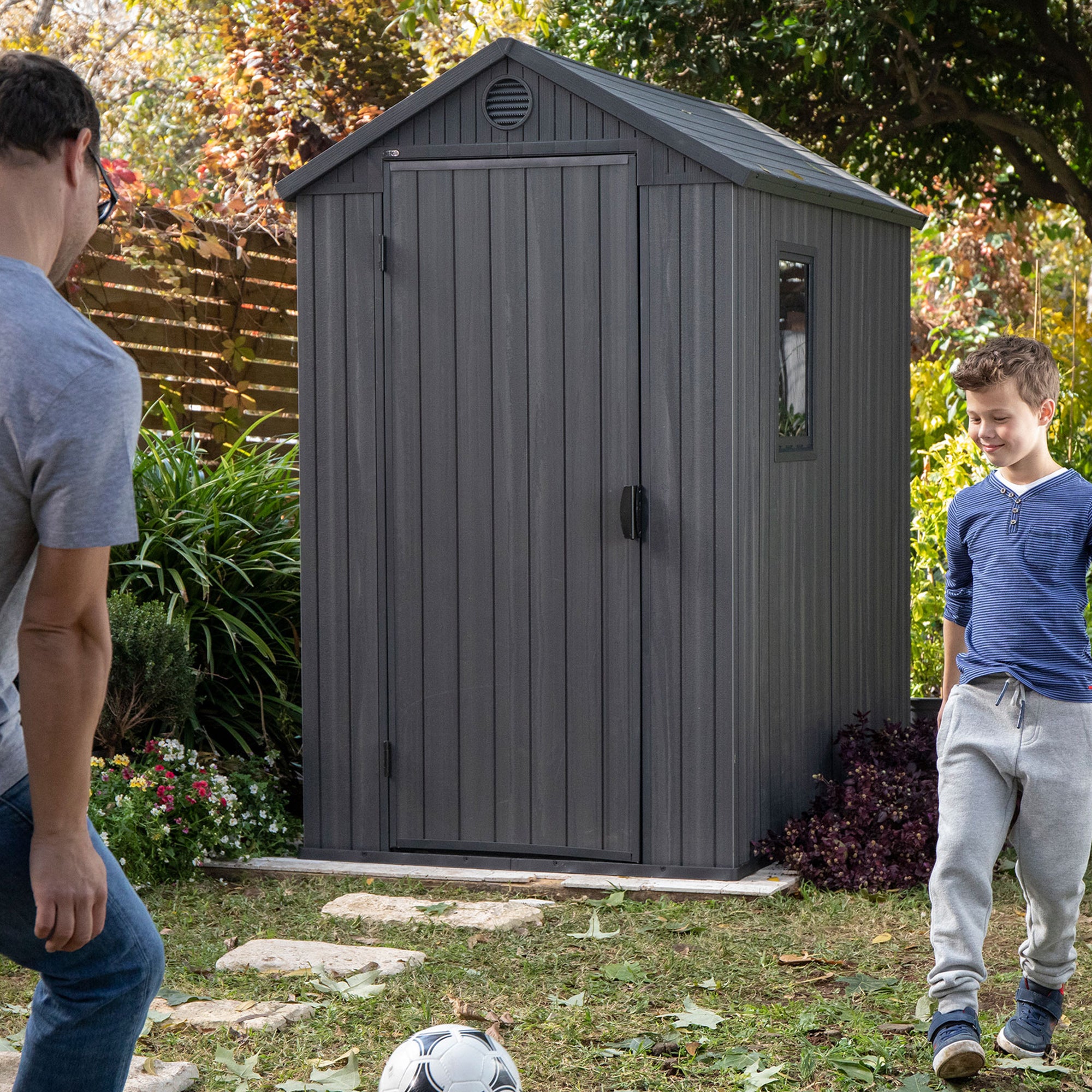 Keter Darwin 4 Foot x 6 Foot Outdoor Garden Tool Storage Shed w/Window, Graphite - Smart-nests