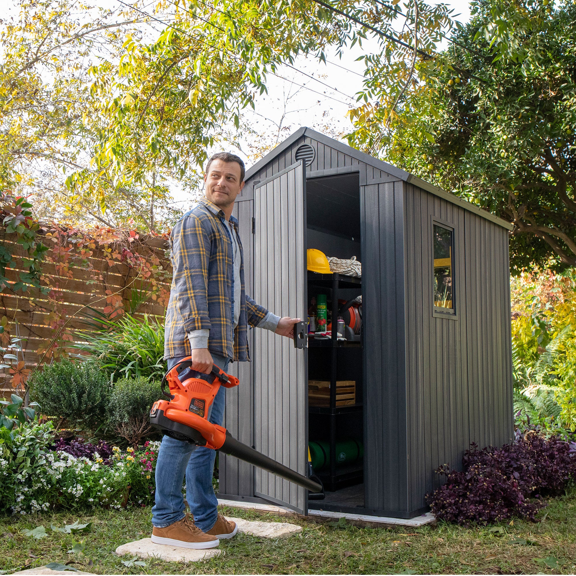 Keter Darwin 4 Foot x 6 Foot Outdoor Garden Tool Storage Shed w/Window, Graphite - Smart-nests