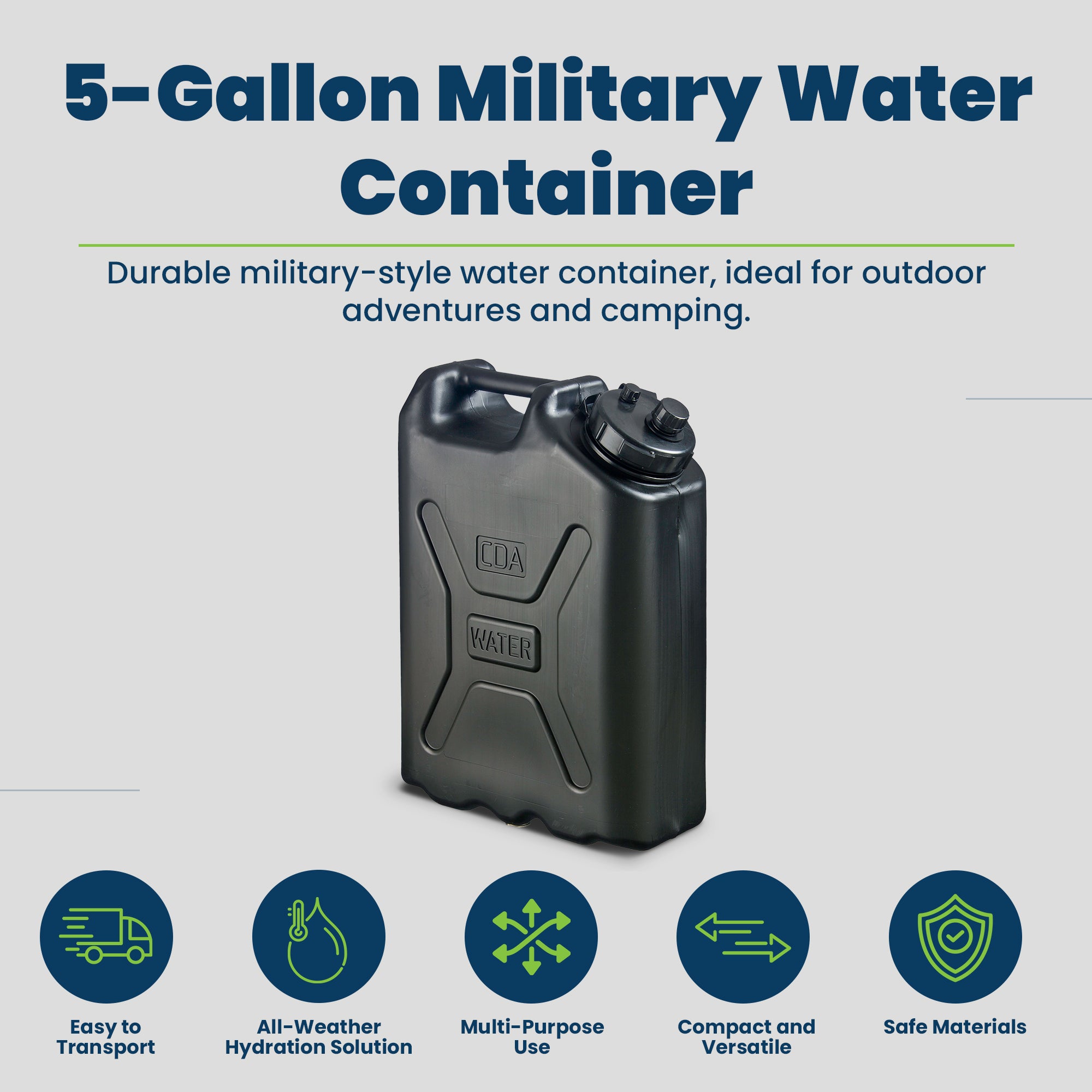Scepter 5 Gallon 20 Liter Heavy Duty Military Style HDPE Water Container, Black - Smart-nests