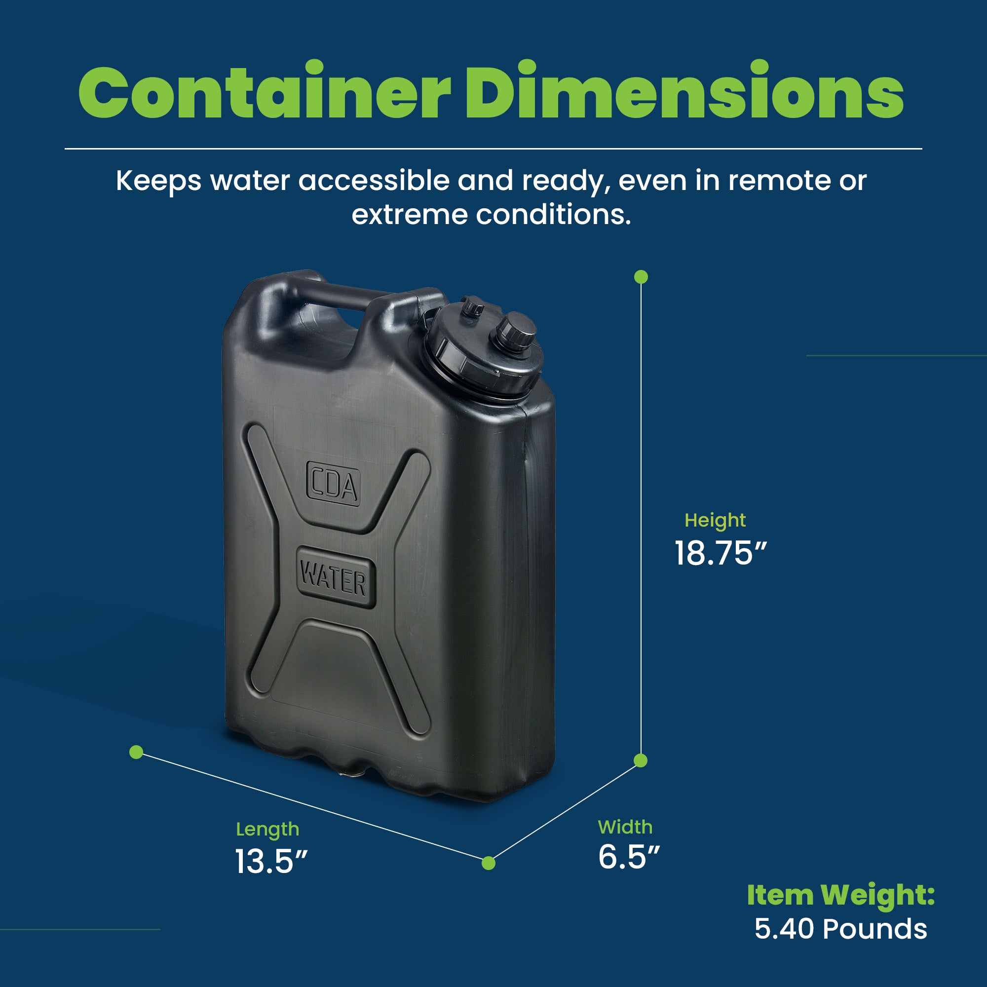 Scepter 5 Gallon 20 Liter Heavy Duty Military Style HDPE Water Container, Black - Smart-nests